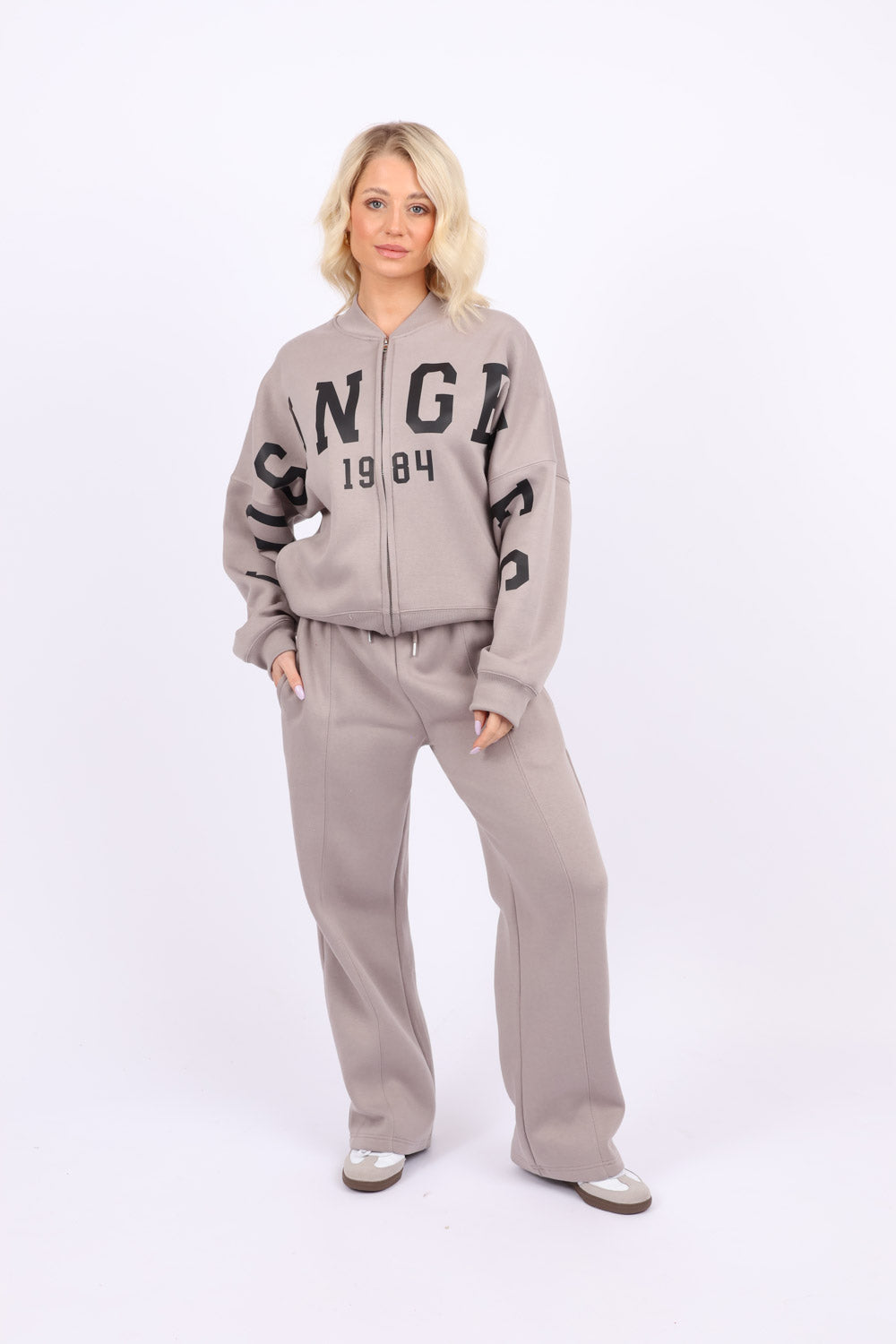 Bomber Style Fleece Zipper Co-ord Set in Los Angeles Print (Pack of 6 Sets)