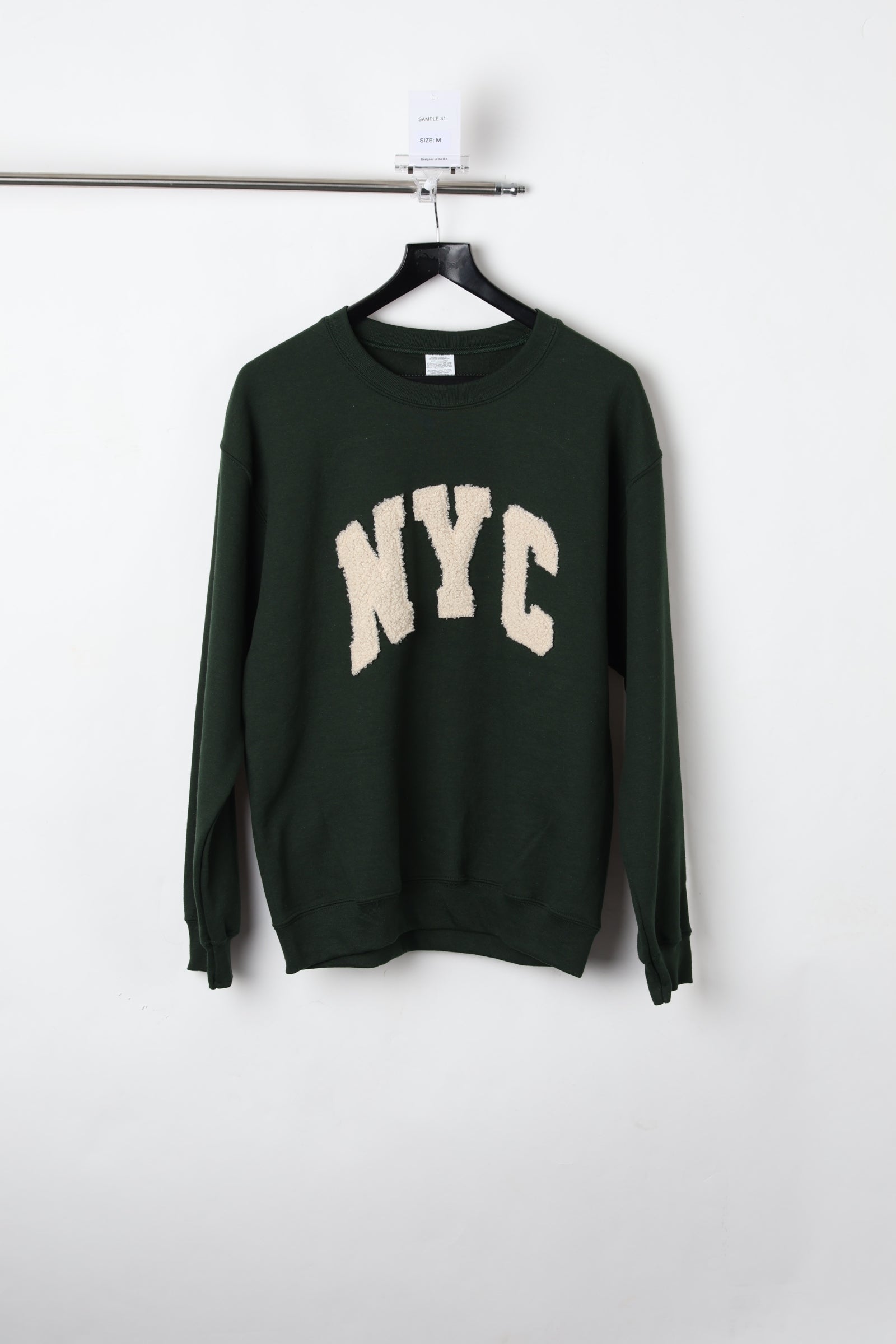 NYC Laser-Cut Bouclé Appliqué Green Sweatshirt (Size M) – Sample