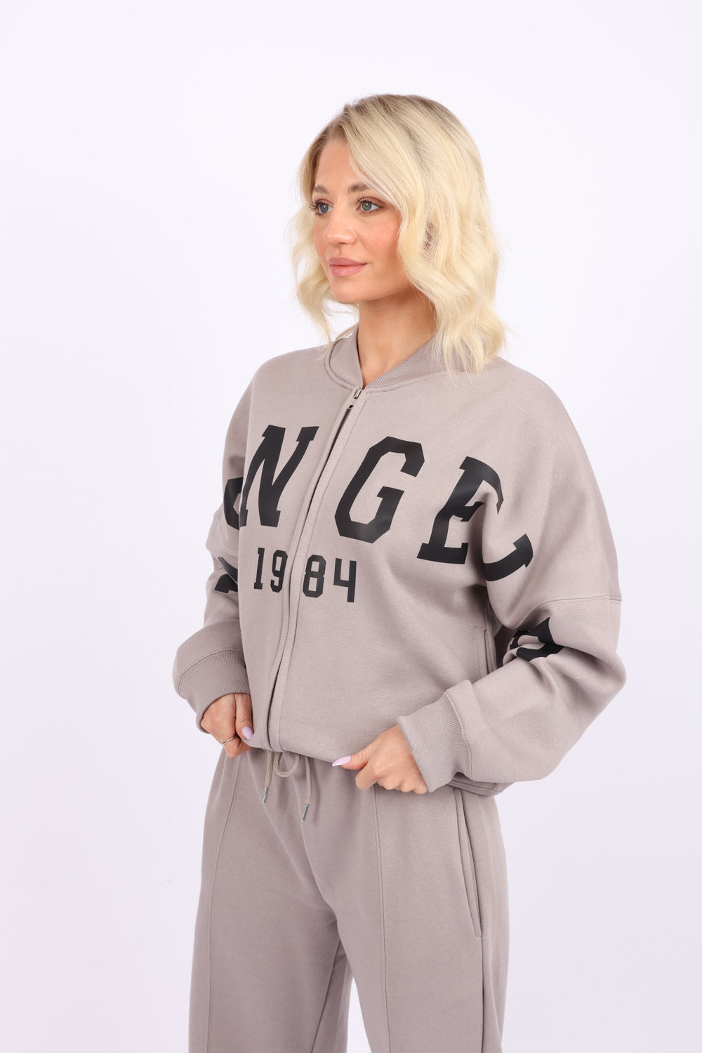 Bomber Style Fleece Zipper Co-ord Set in Los Angeles Print (Pack of 6 Sets)