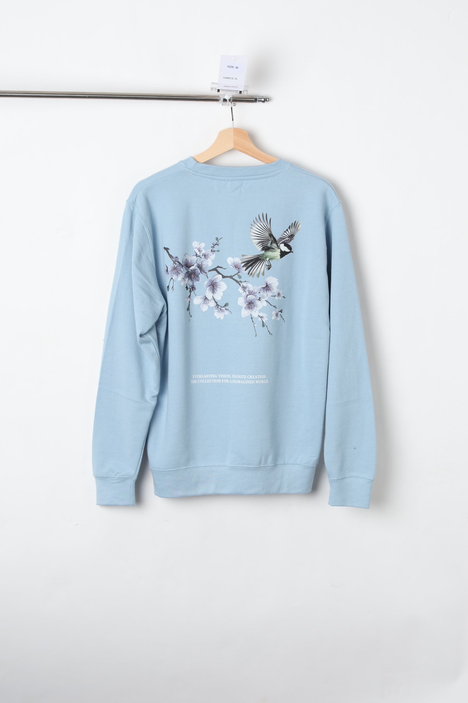 Retraite Front Embroidery & Printed Powder Blue Sweatshirt (Size M) – Sample
