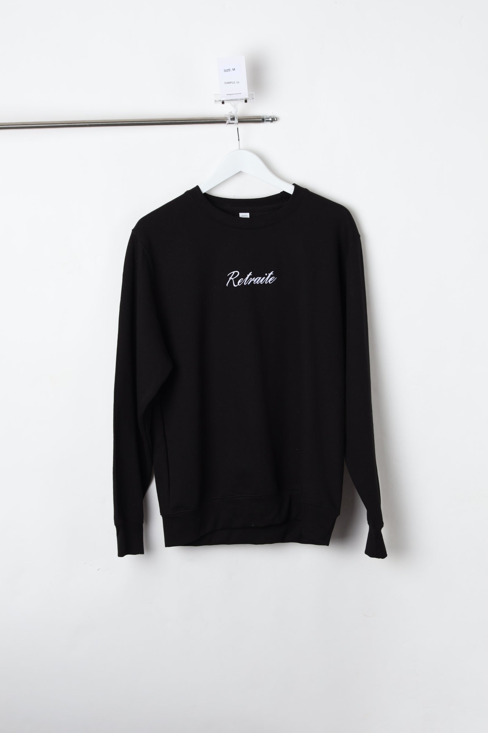 Retraite Front Embroidery & Printed Back Black Sweatshirt (Size M) – Sample