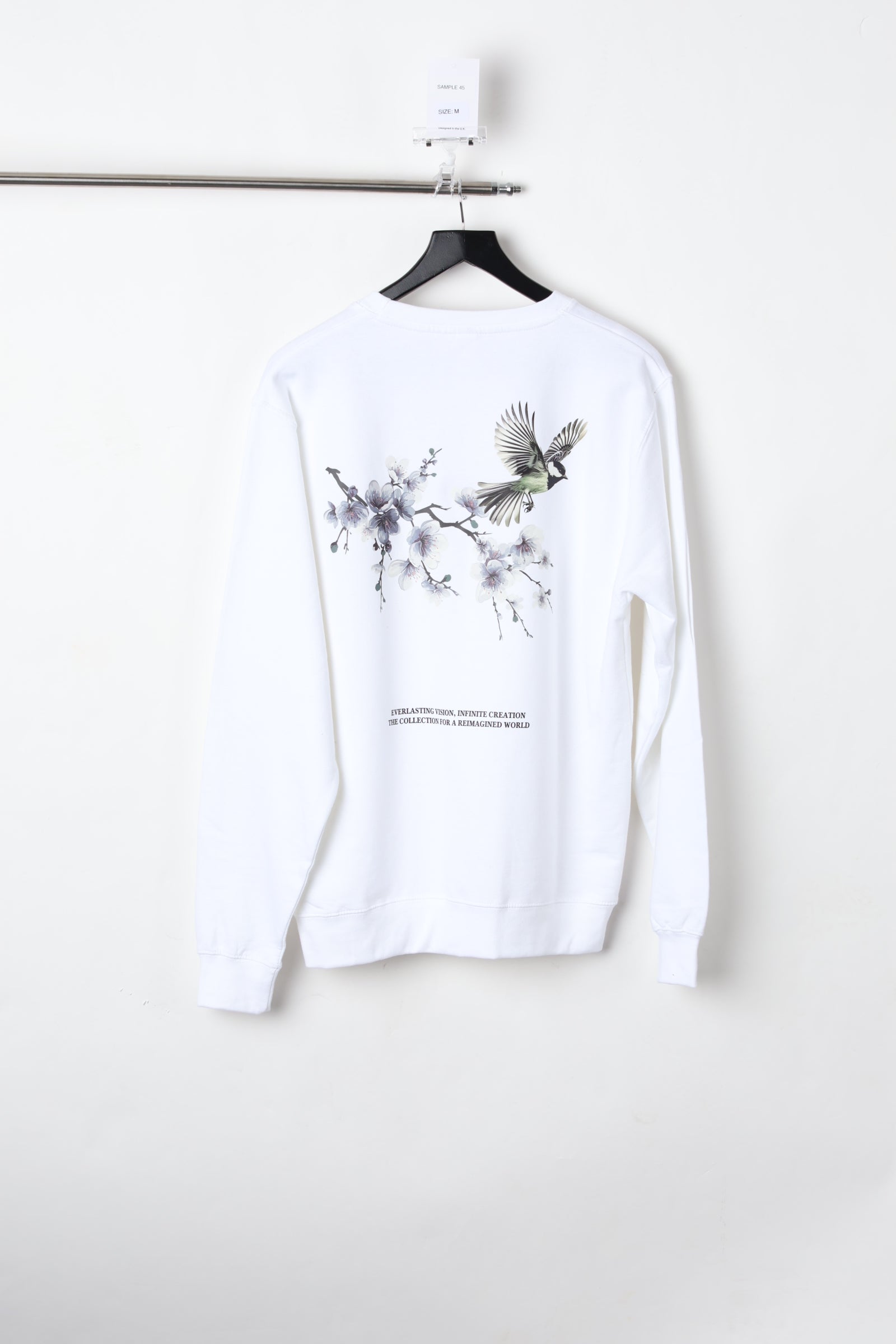 Retraite Front Embroidery & Printed Back White Sweatshirt (Size M) – Sample