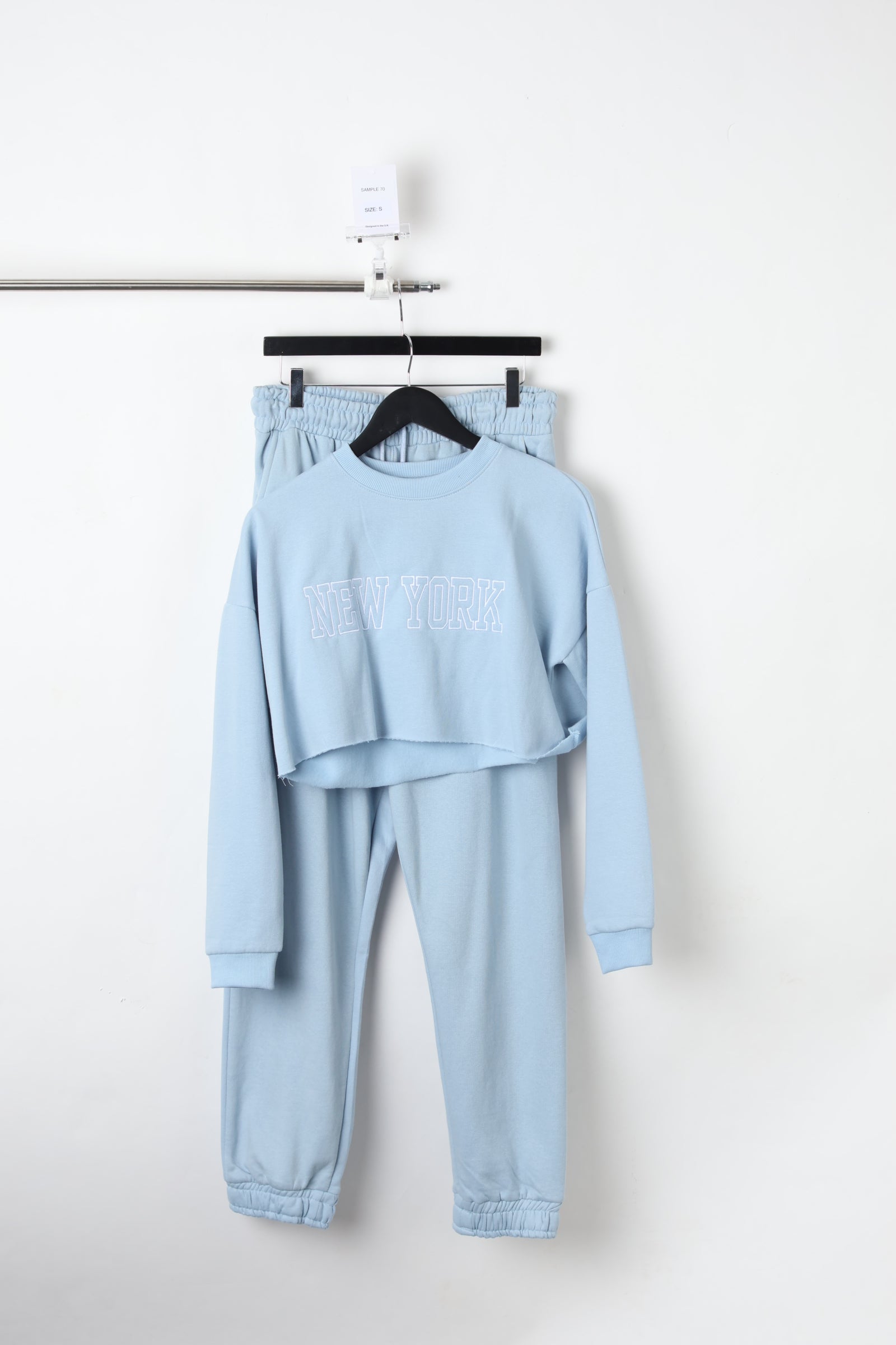New York Embroidered Powder Blue Co-ord Set (Size S) – Sample