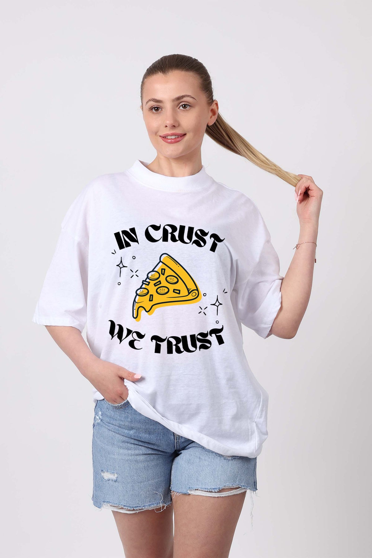 150GSM Oversized T-Shirts in Crust We Trust Print