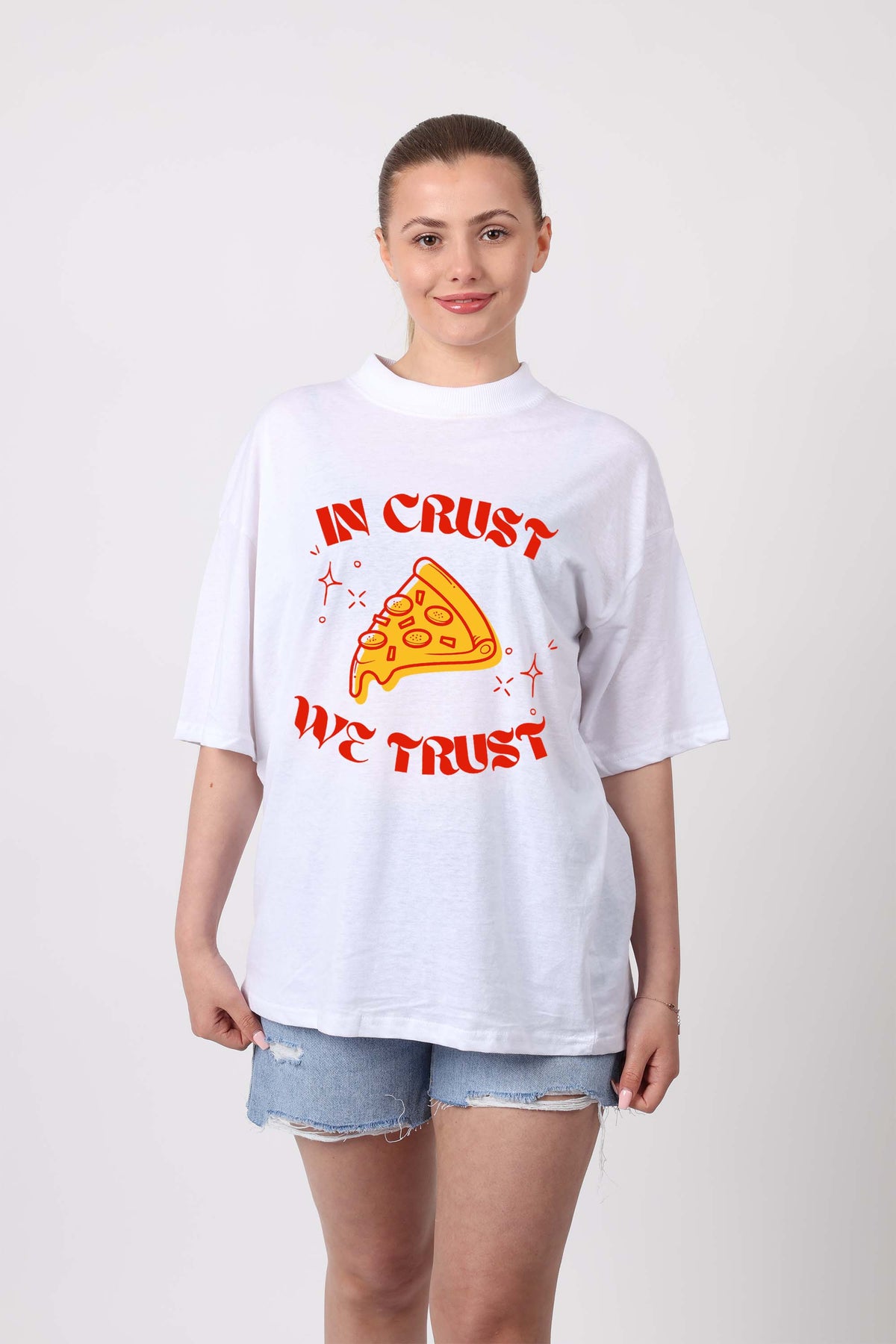 150GSM Oversized T-Shirts in Crust We Trust Print