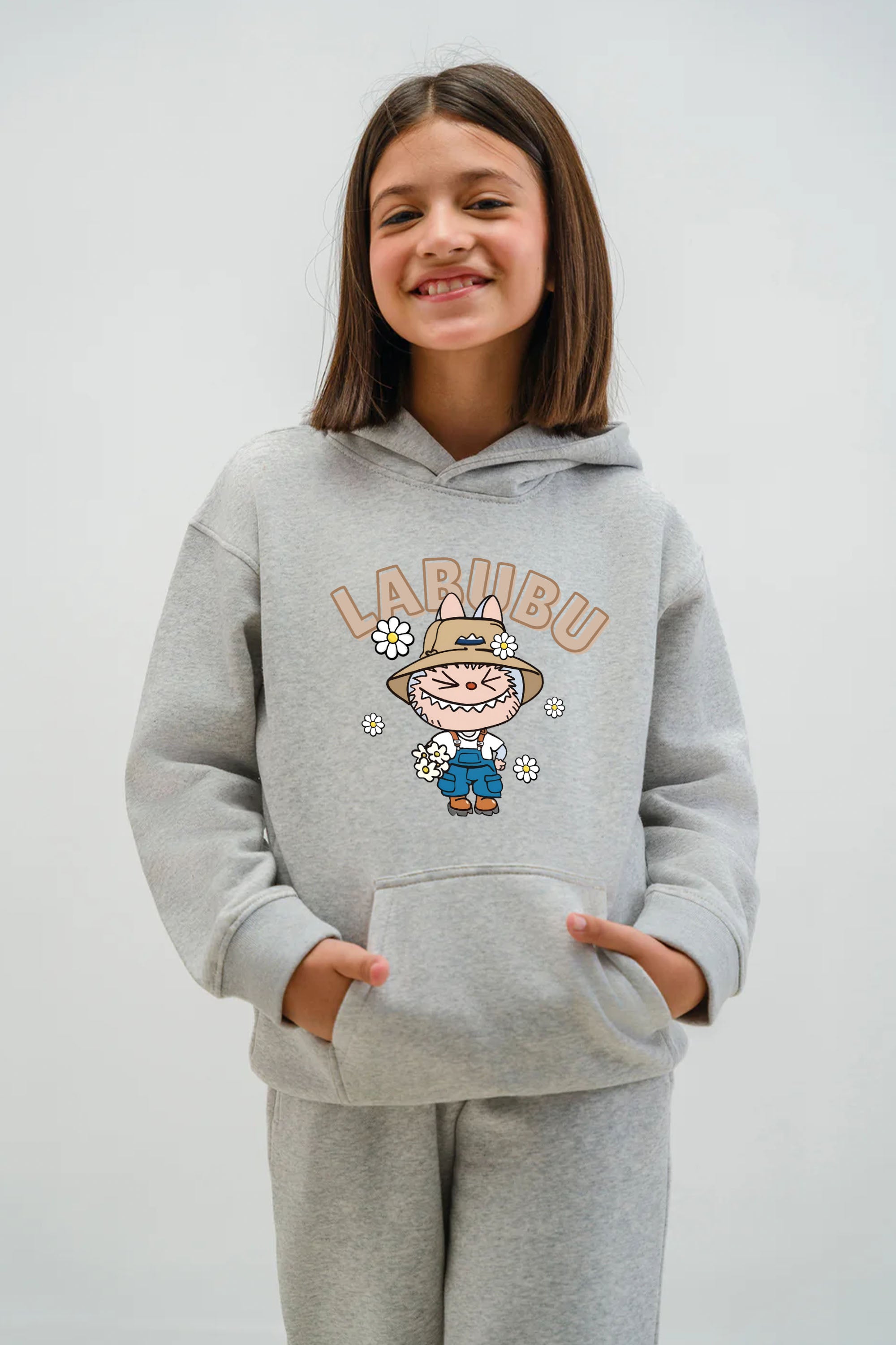 Kids Labubu Daisy Farmer Printed Hoodie Joggers set (Pack of