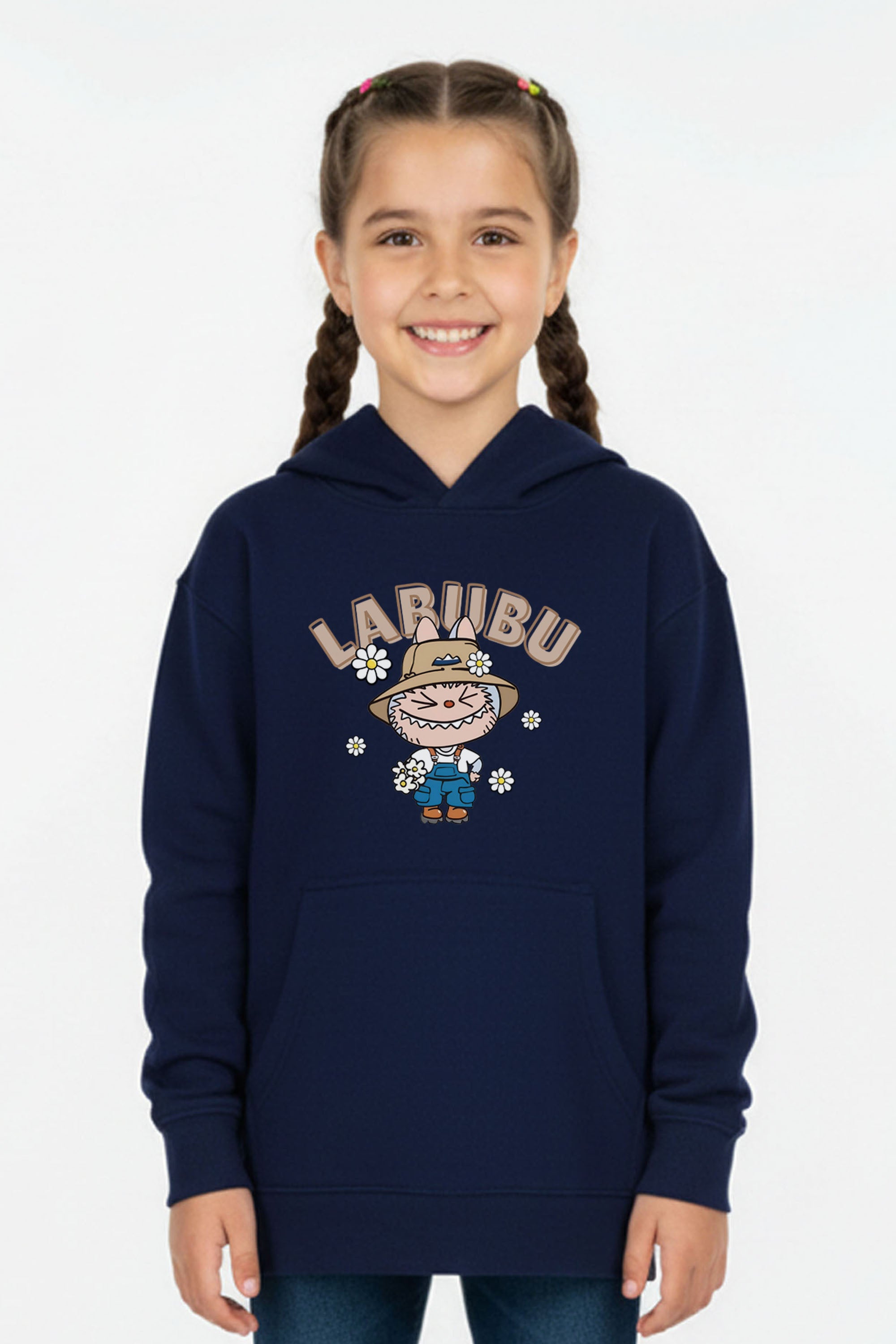 Kids Labubu Daisy Farmer Printed Hoodie