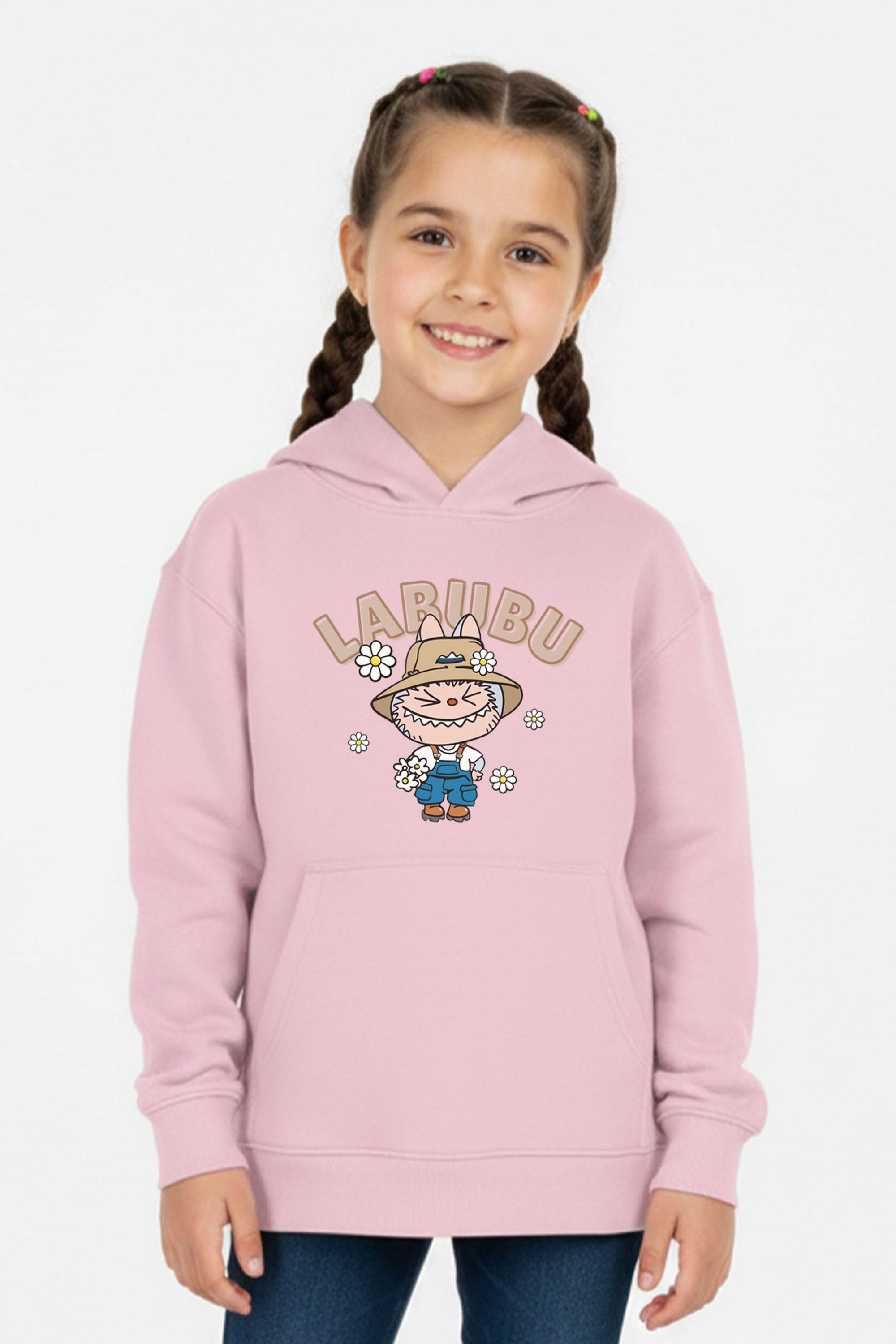 Kids Labubu Daisy Farmer Printed Hoodie