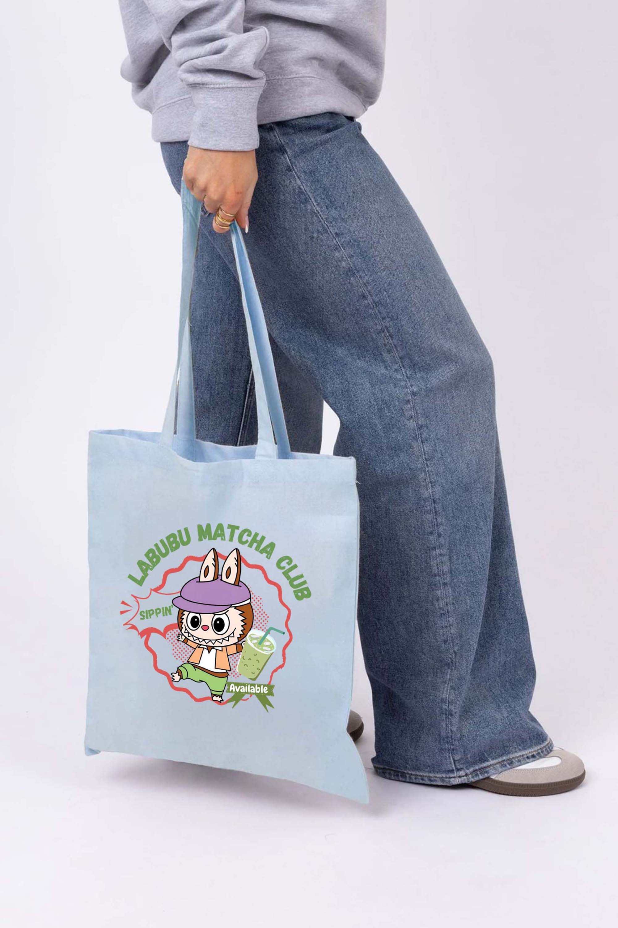 Labubu Matcha Club Printed Cotton Tote Bag