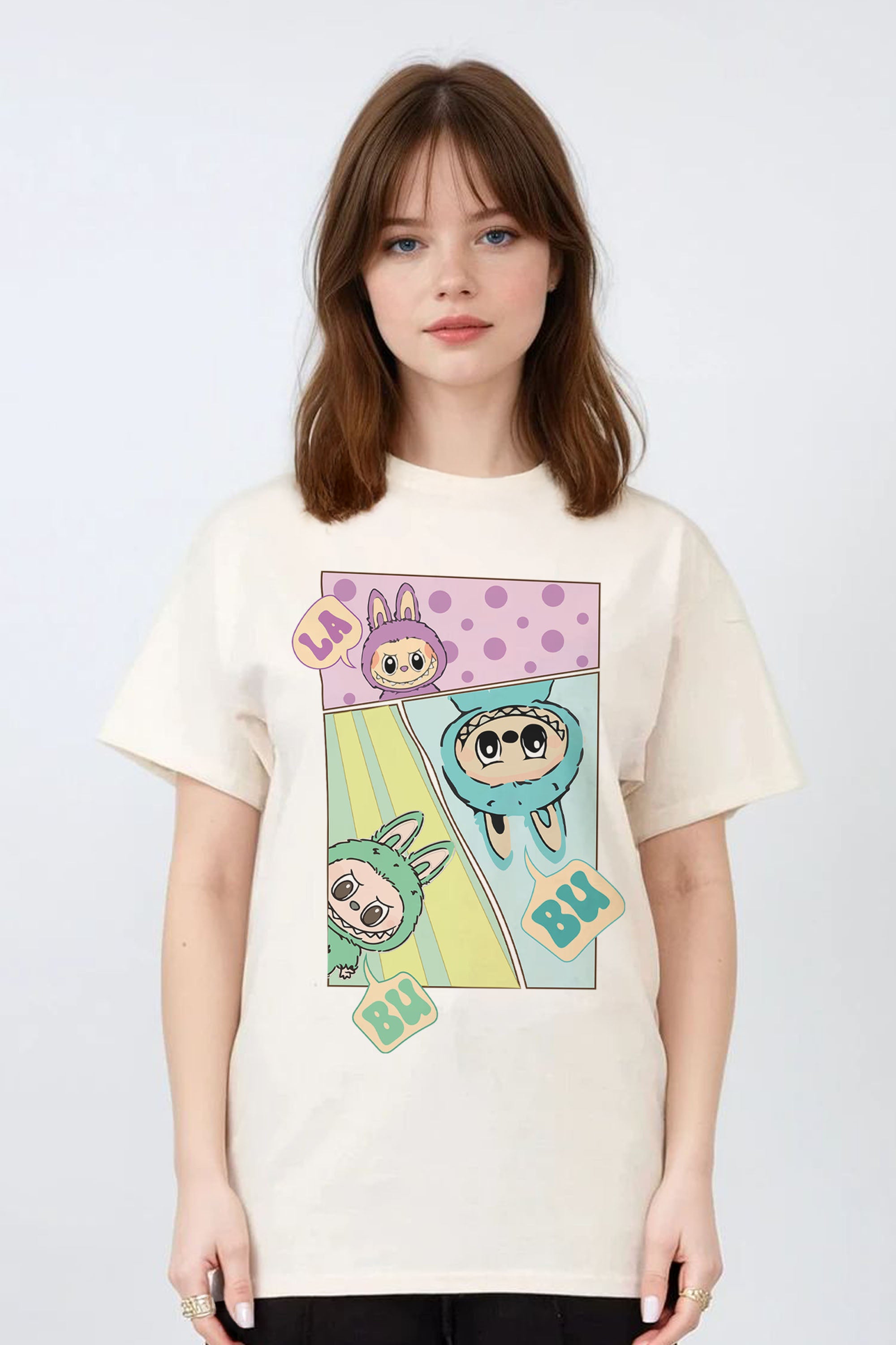 Regular Fit T-shirt in Comic Style Labubu Print