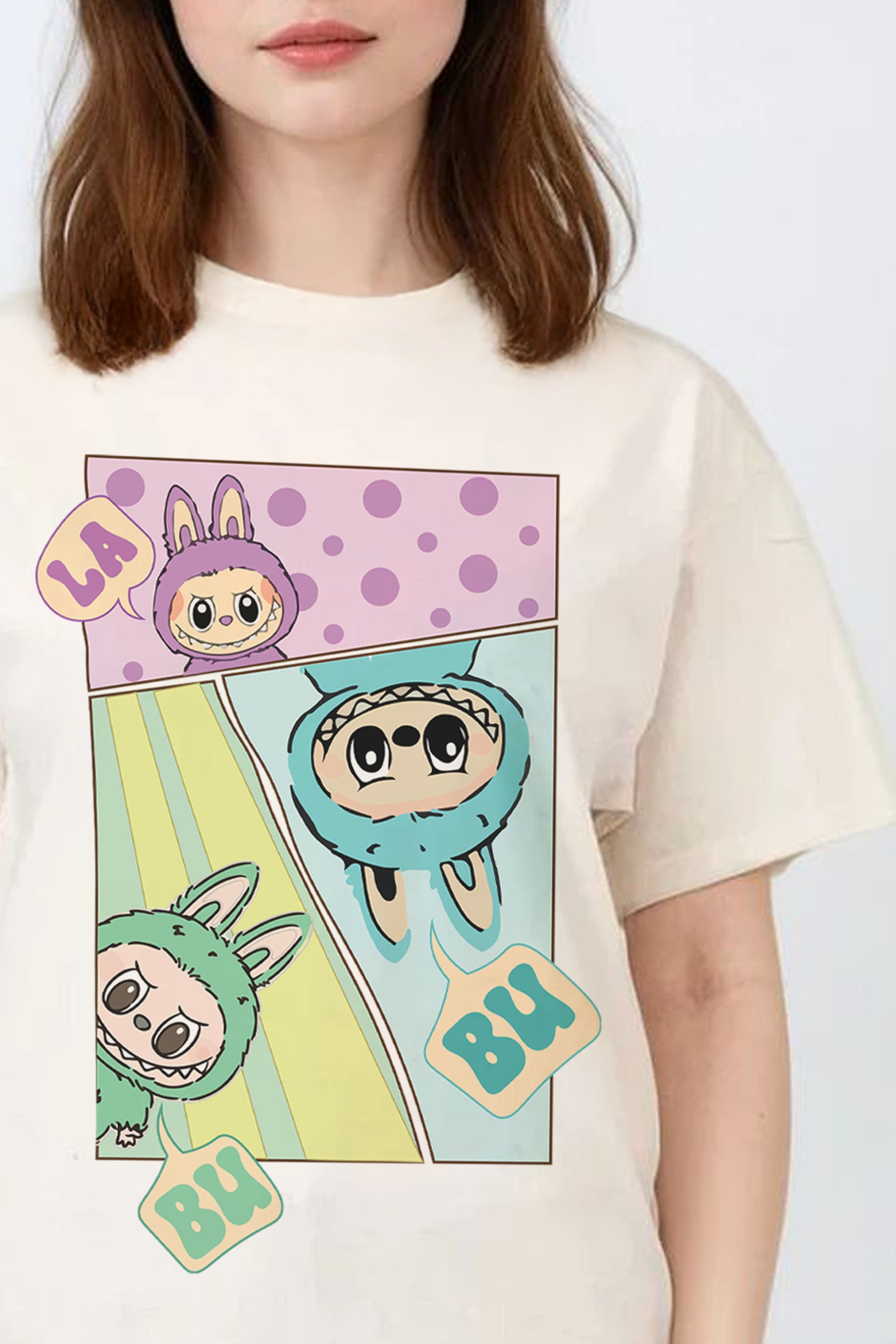 Regular Fit T-shirt in Comic Style Labubu Print