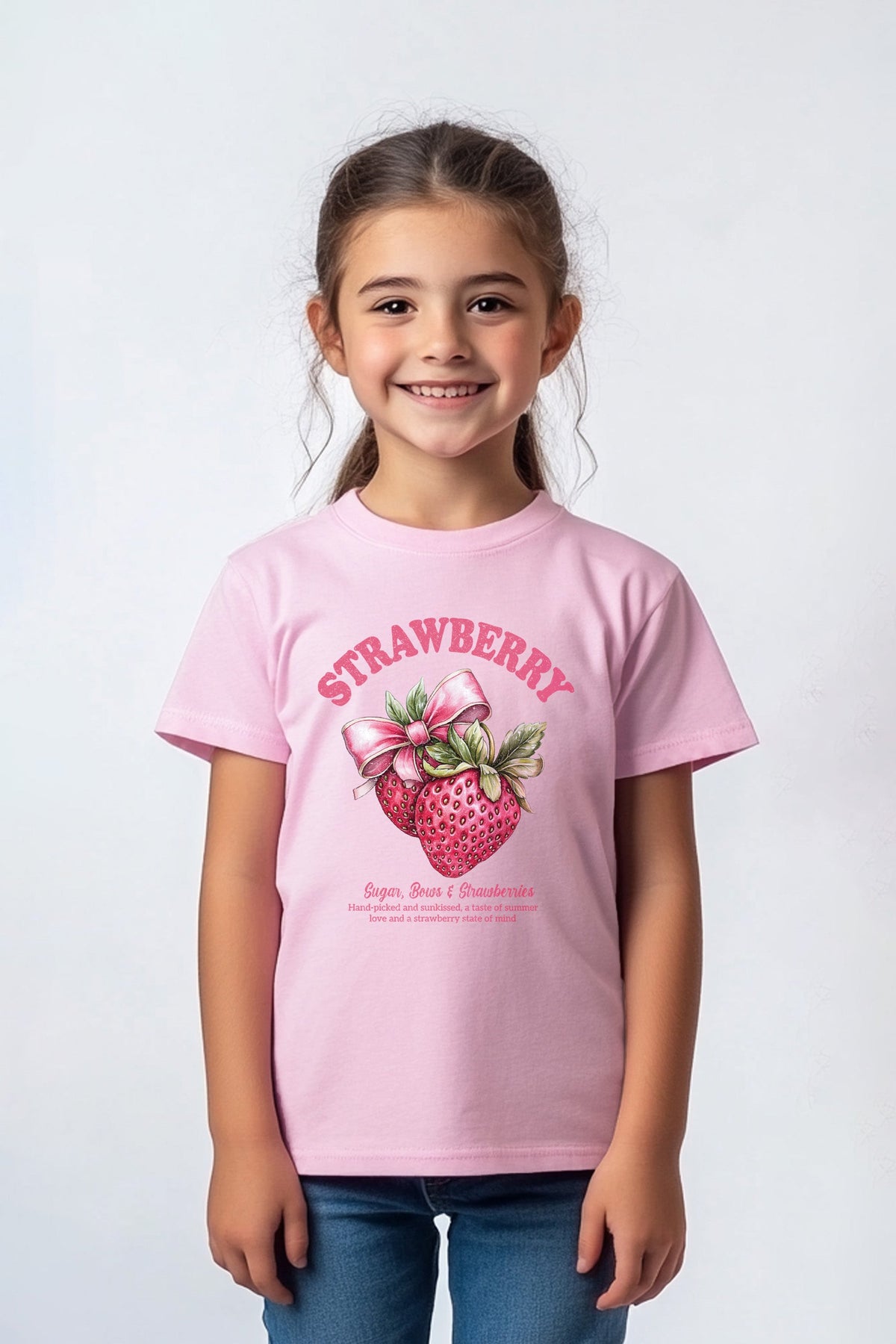 Kids Bow Strawberries Printed T-Shirt