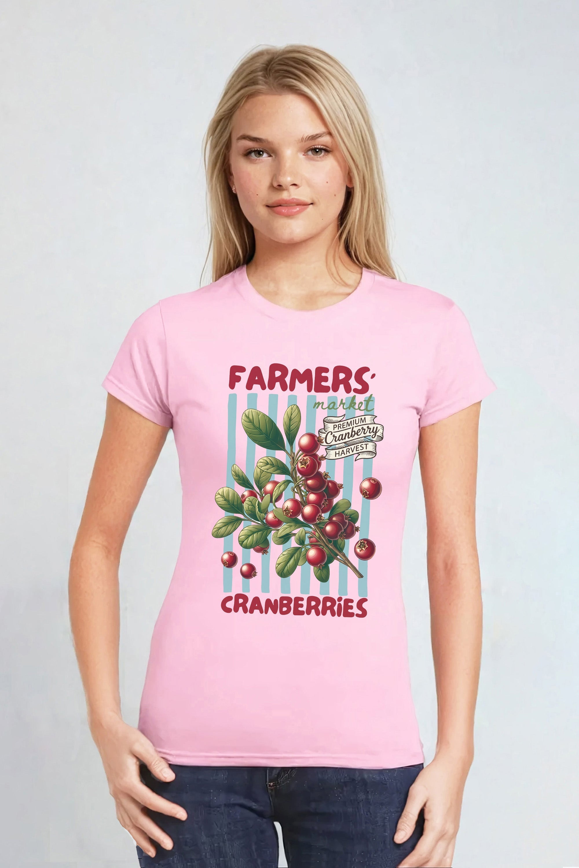 Farmers Market Cranberries Fitted Printed T-Shirt