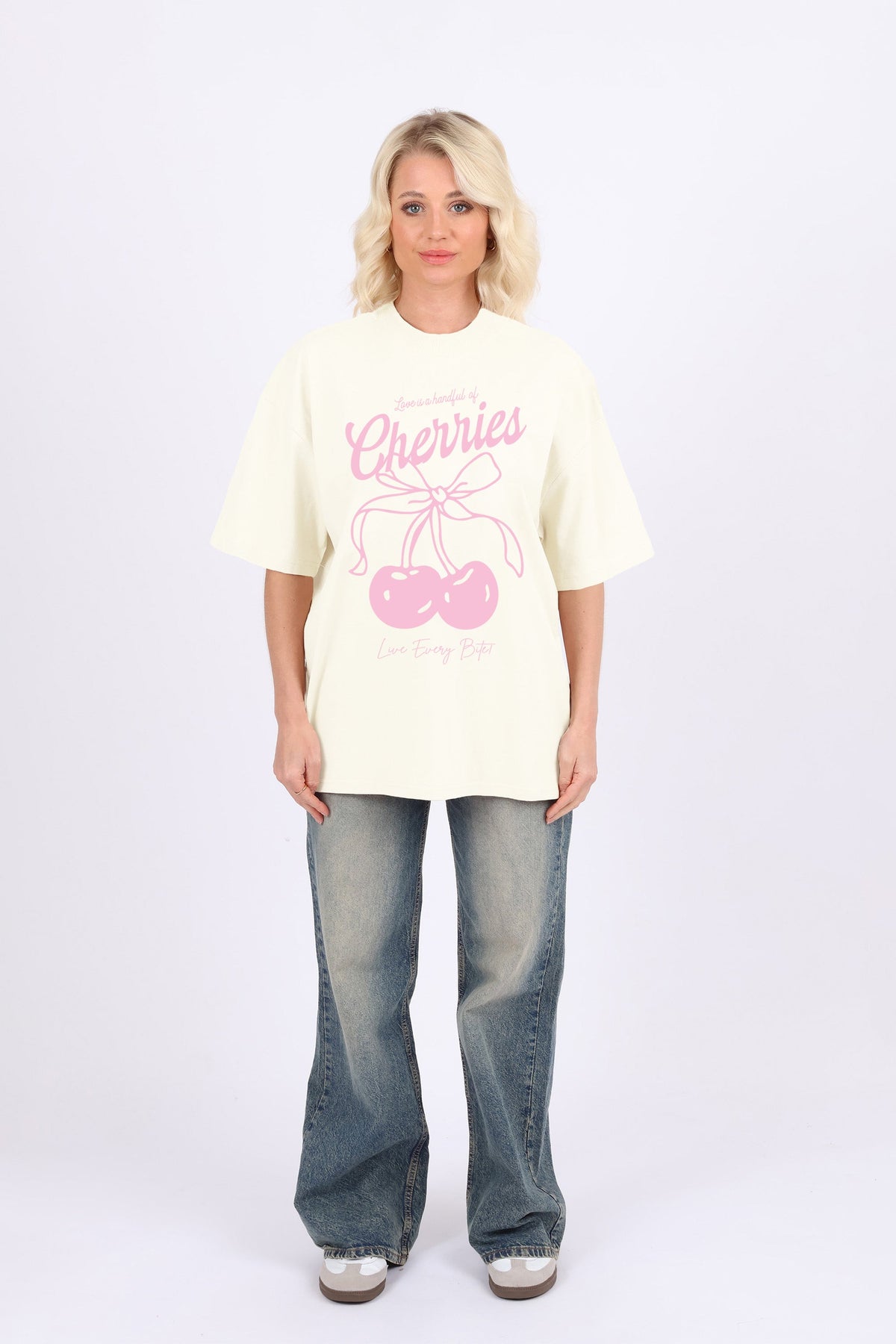 220GSM Oversized T-Shirt In Love is Handful of Cherries Print