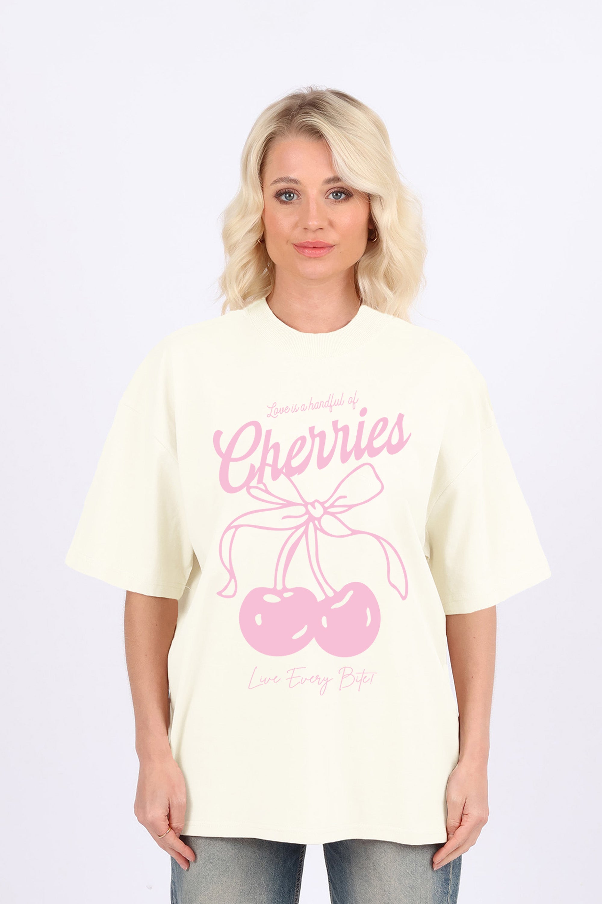 220GSM Oversized T-Shirt In Love is Handful of Cherries Print (Custom Pack)