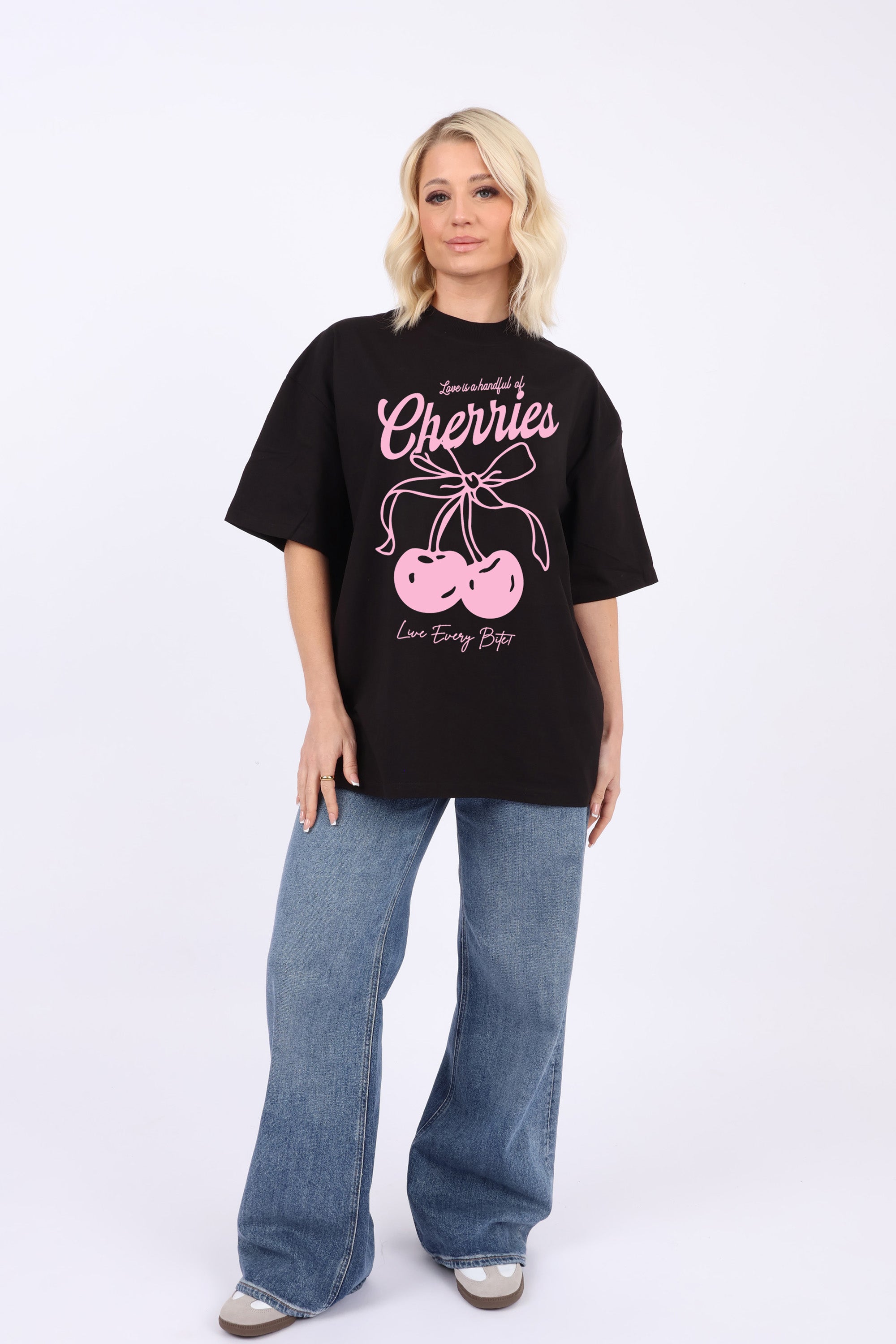 220GSM Oversized T-Shirt In Love is Handful of Cherries Print (Custom Pack)