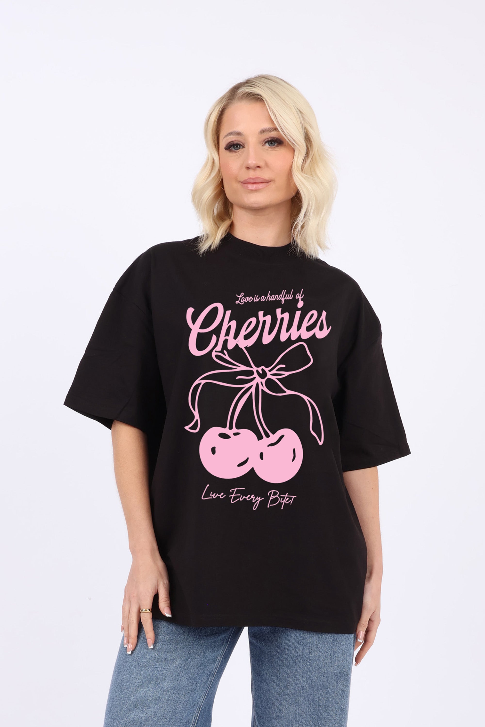 220GSM Oversized T-Shirt In Love is Handful of Cherries Print (Custom Pack)