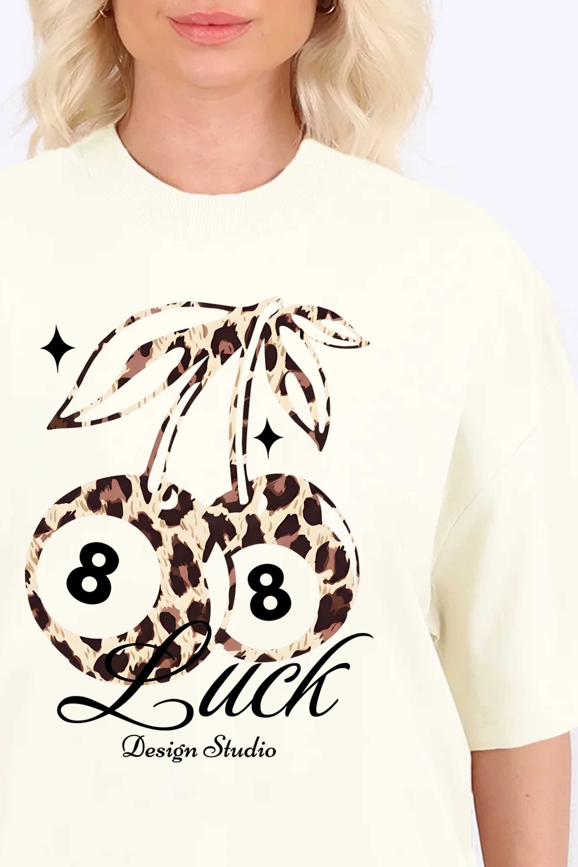 220GSM Oversized T-Shirt in Leopard Cherry Luck Print
