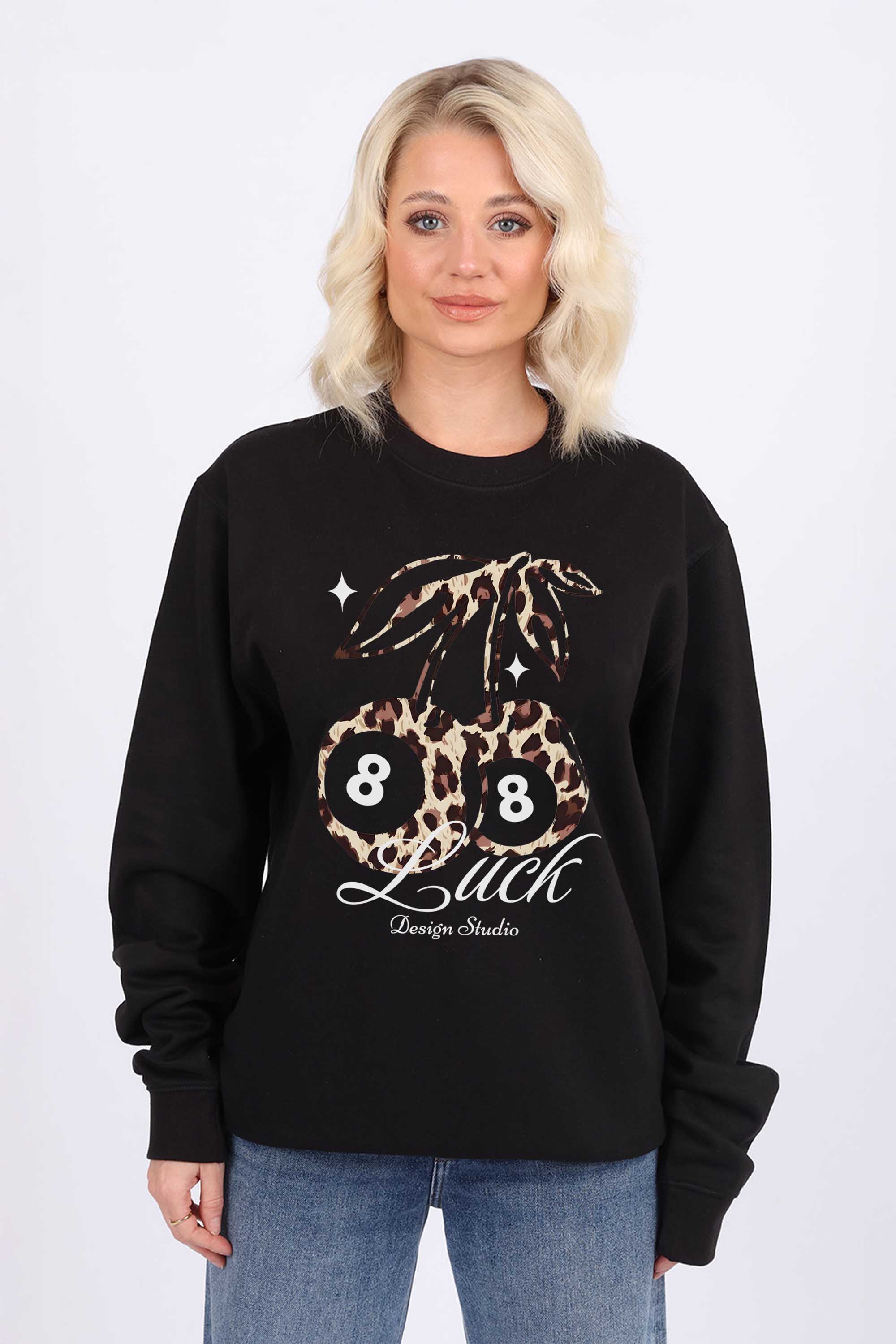 Leopard Cherry Luck Graphic Printed Sweatshirt
