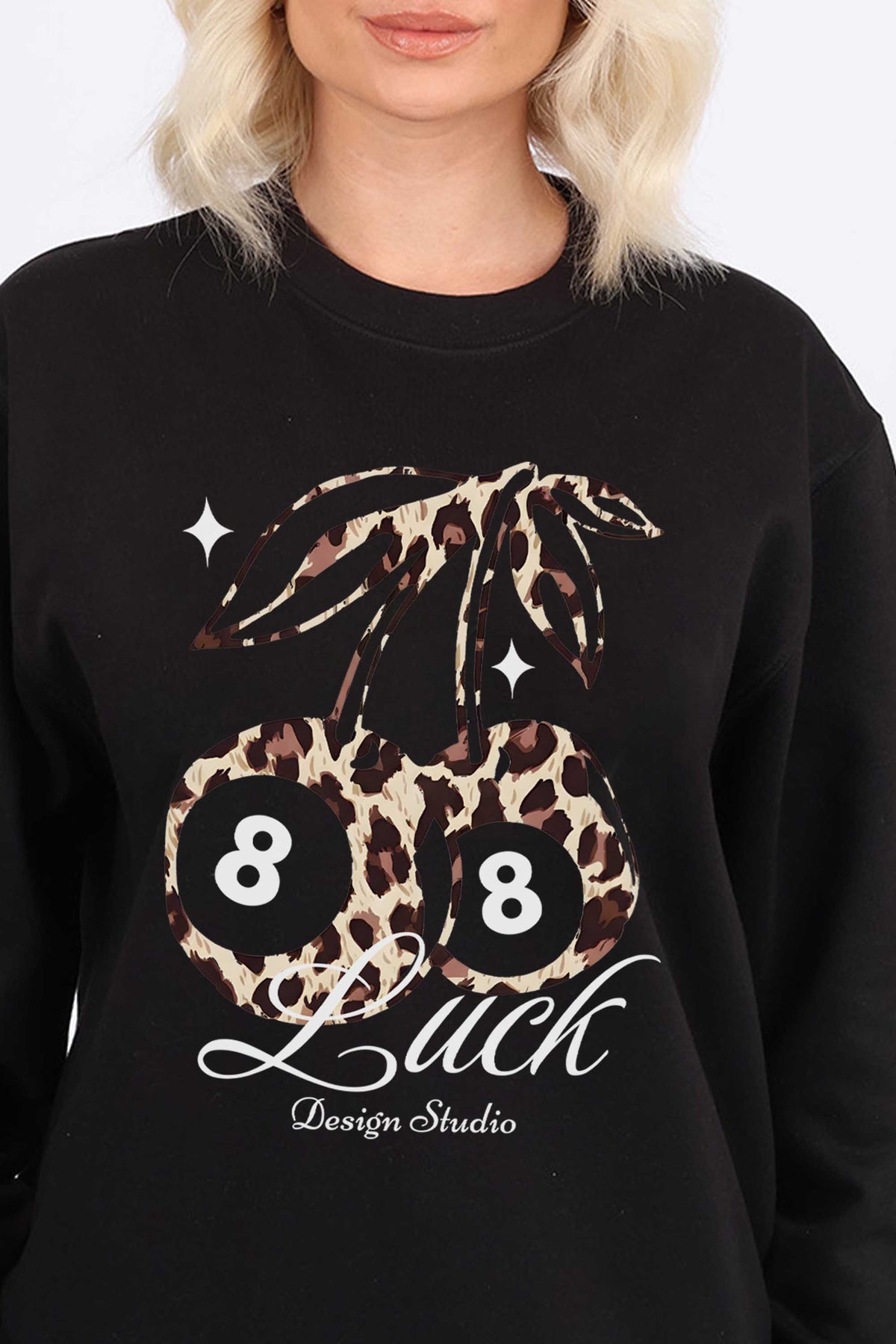 Leopard Cherry Luck Graphic Printed Sweatshirt