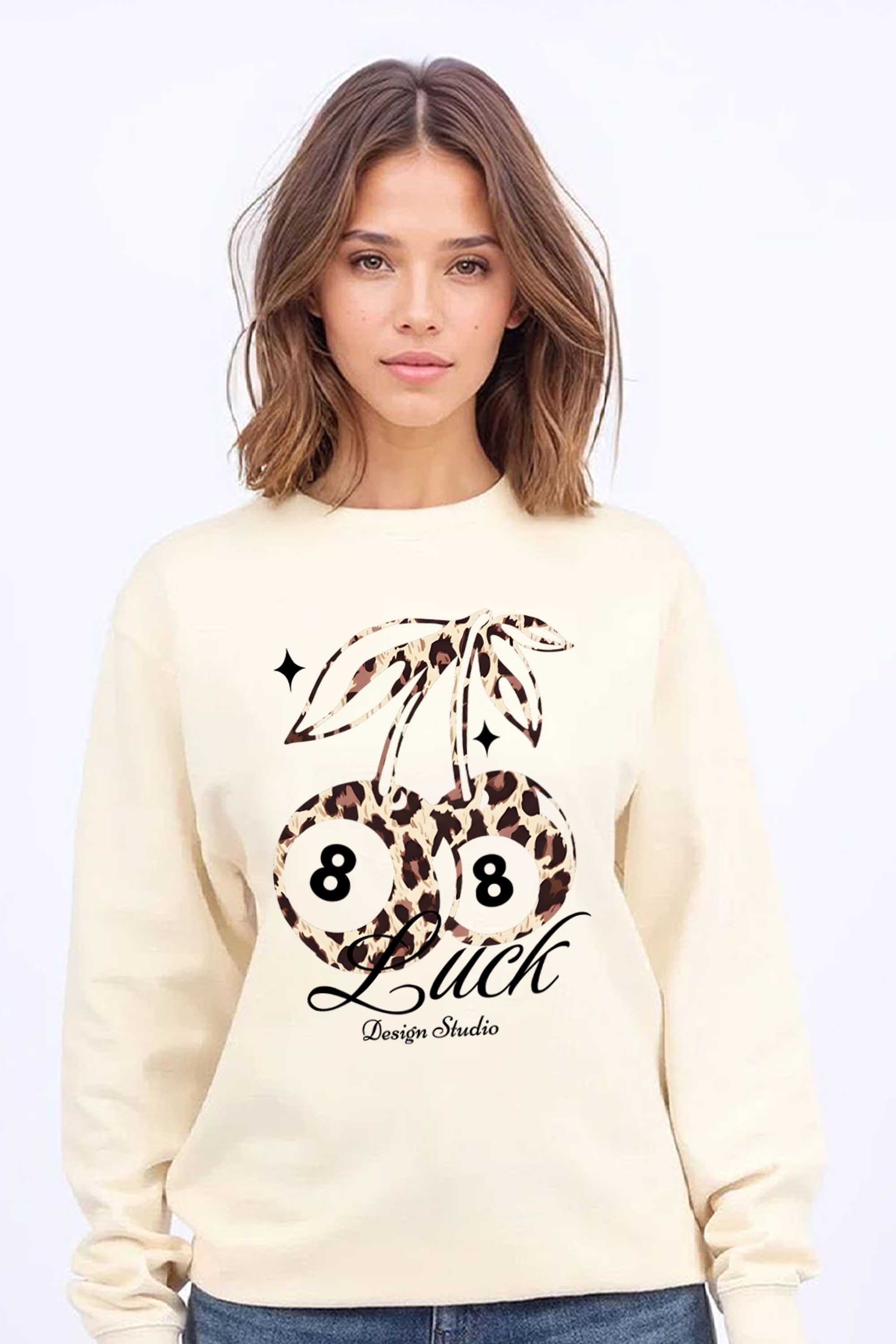 Leopard Cherry Luck Graphic Printed Sweatshirt