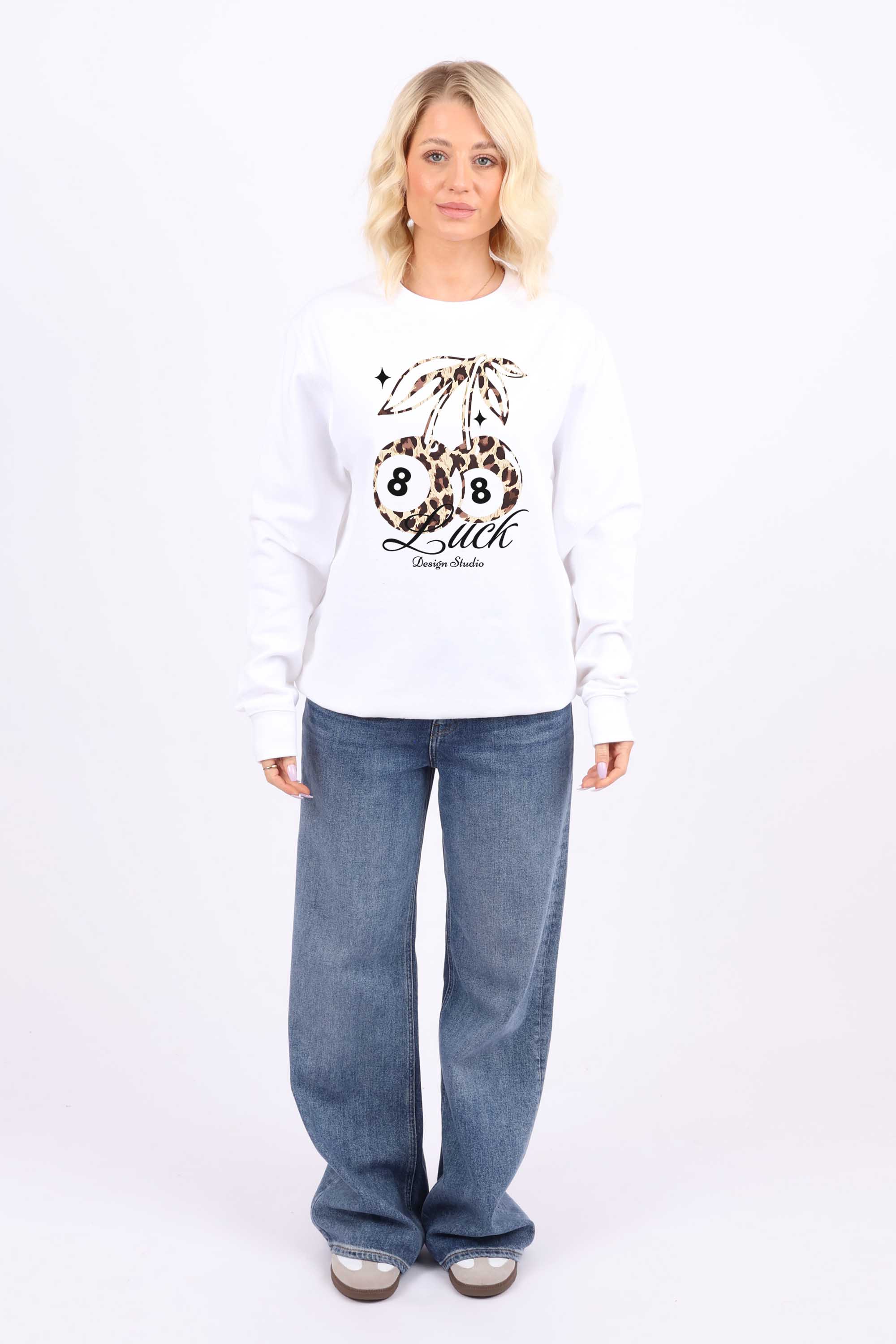 Leopard Cherry Luck Graphic Printed Sweatshirt