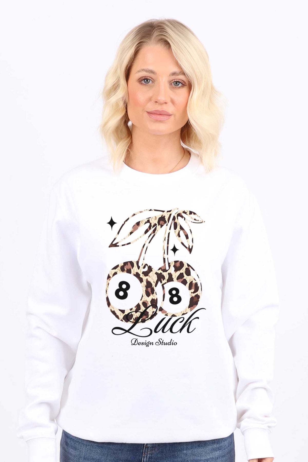 Leopard Cherry Luck Graphic Printed Sweatshirt