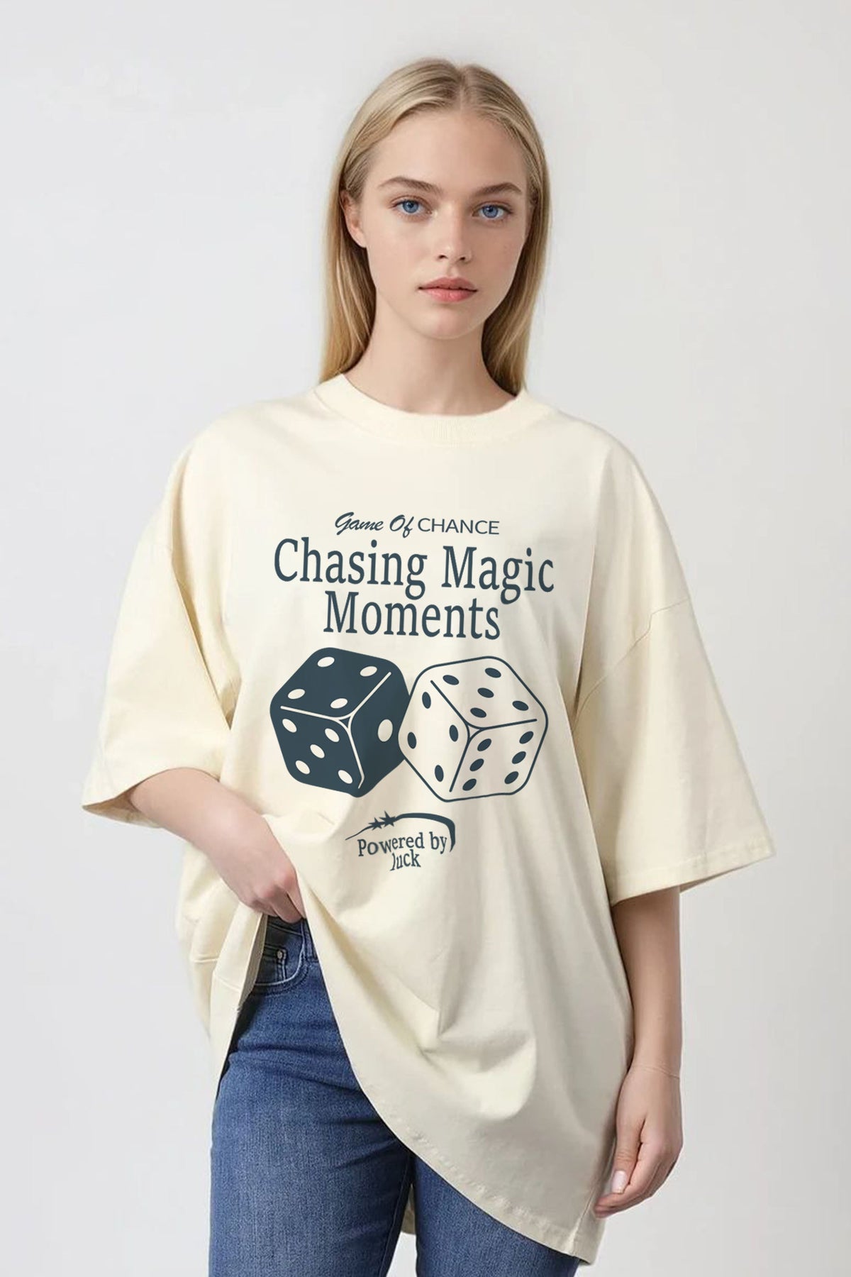 220GSM Oversized T-Shirt In Lucky Dice Print