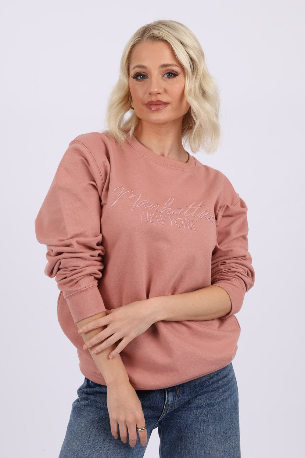 EMB SWEATSHIRT IN DUSTY PINK