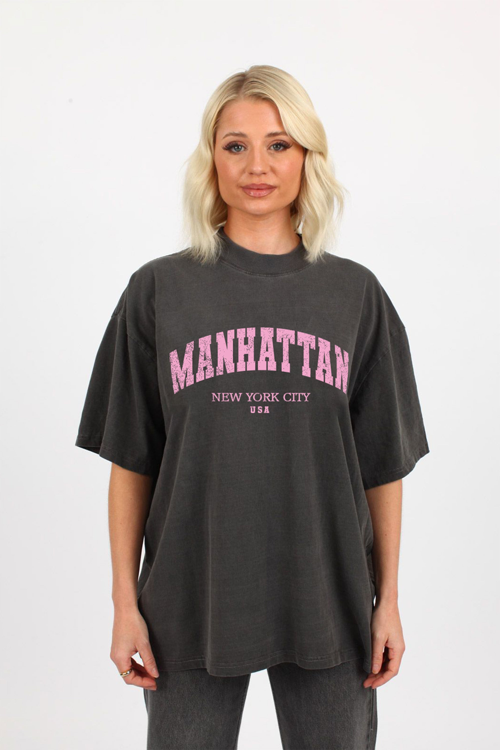 220GSM Oversized Acid Washed T-Shirt In Manhattan Print (Custom Pack)