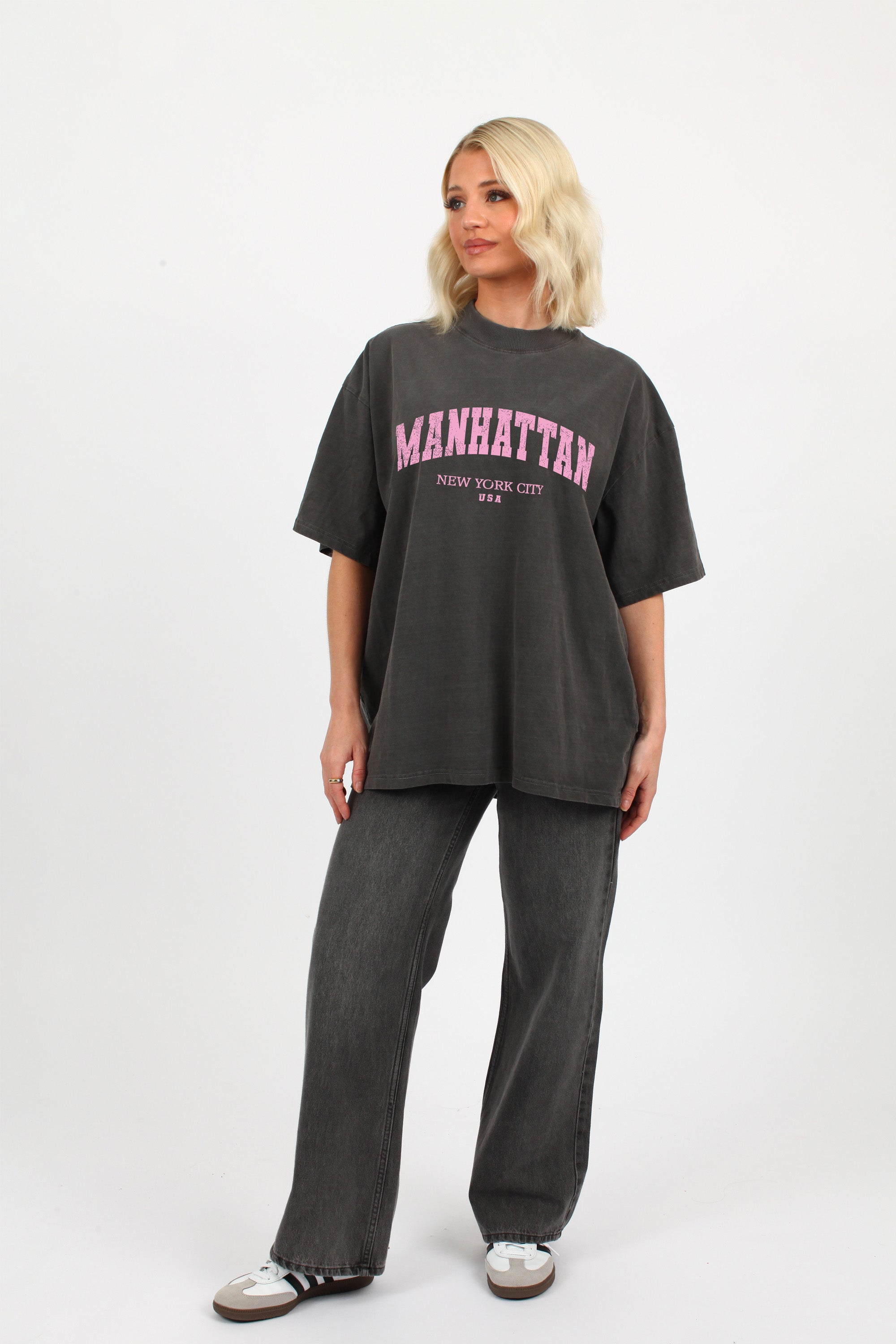 220GSM Oversized Acid Washed T-Shirt In Manhattan Print (Custom Pack)