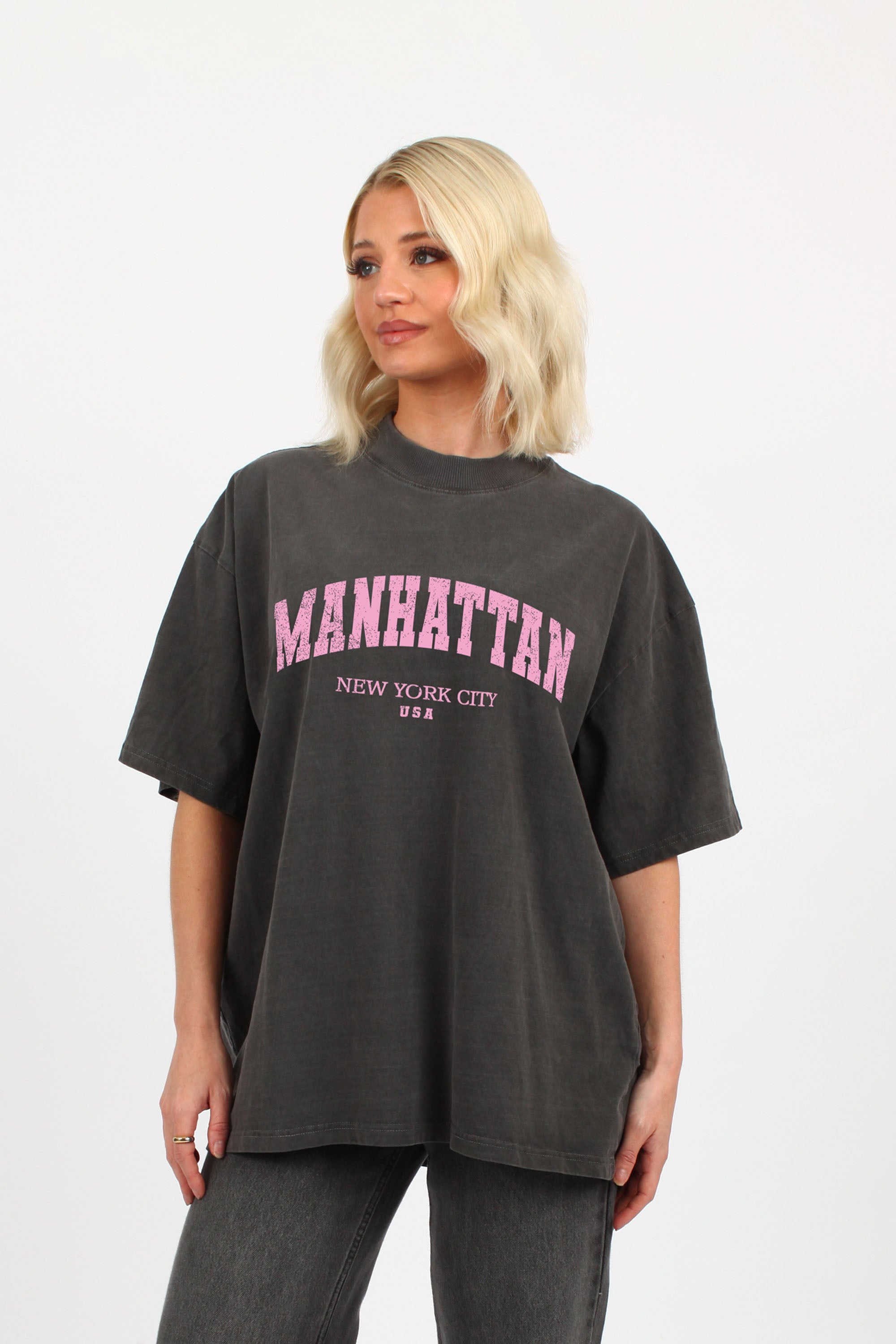 220GSM Oversized Acid Washed T-Shirt In Manhattan Print (Custom Pack)