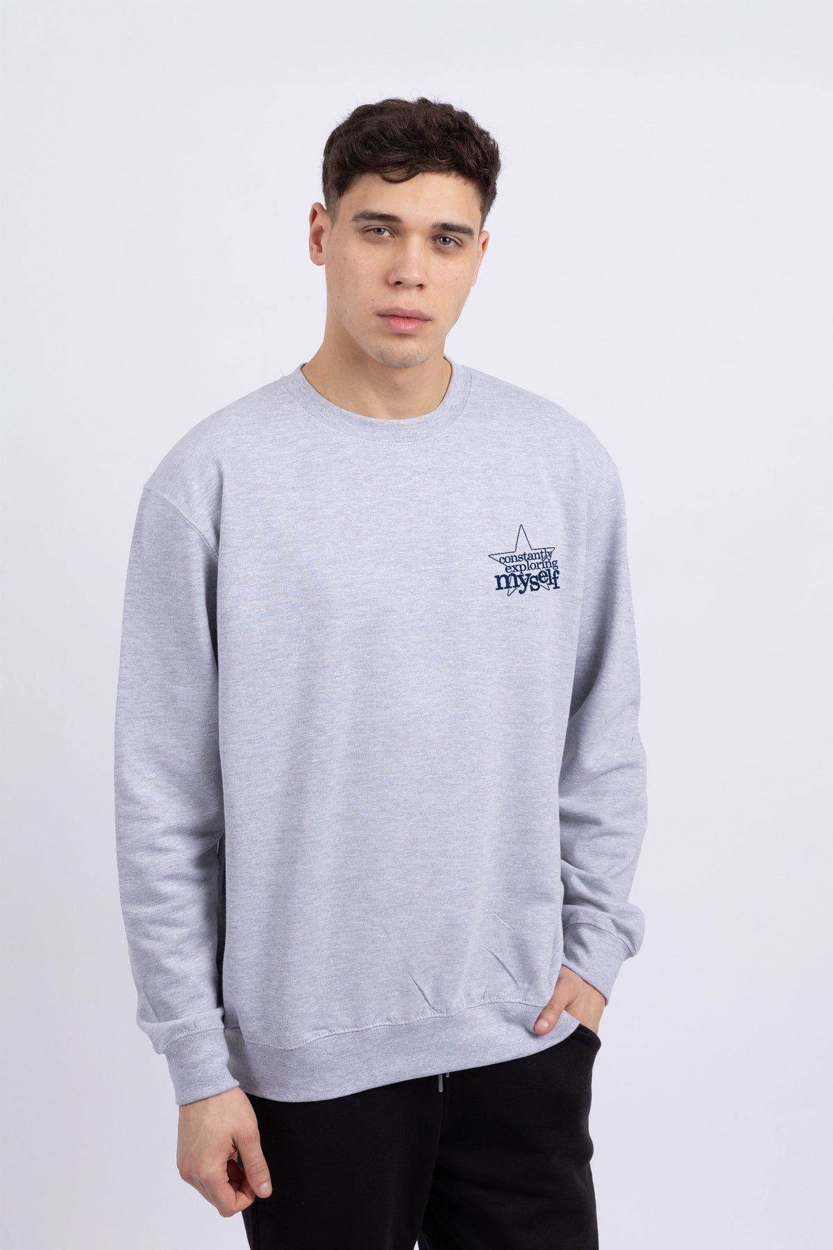 Mens Constantly Exploring Myself Printed Sweatshirt