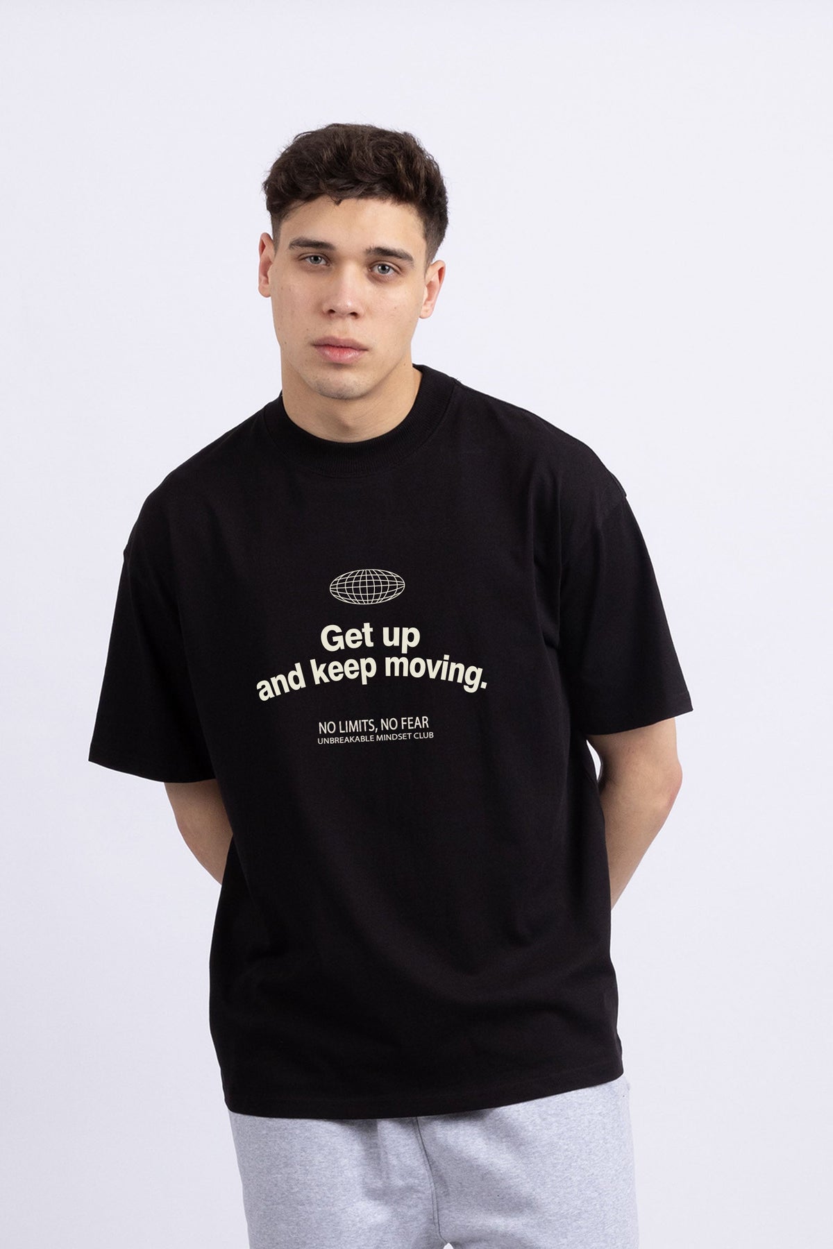 Mens 220 Gsm Oversized Get Up And Keep Moving Printed T-shirt