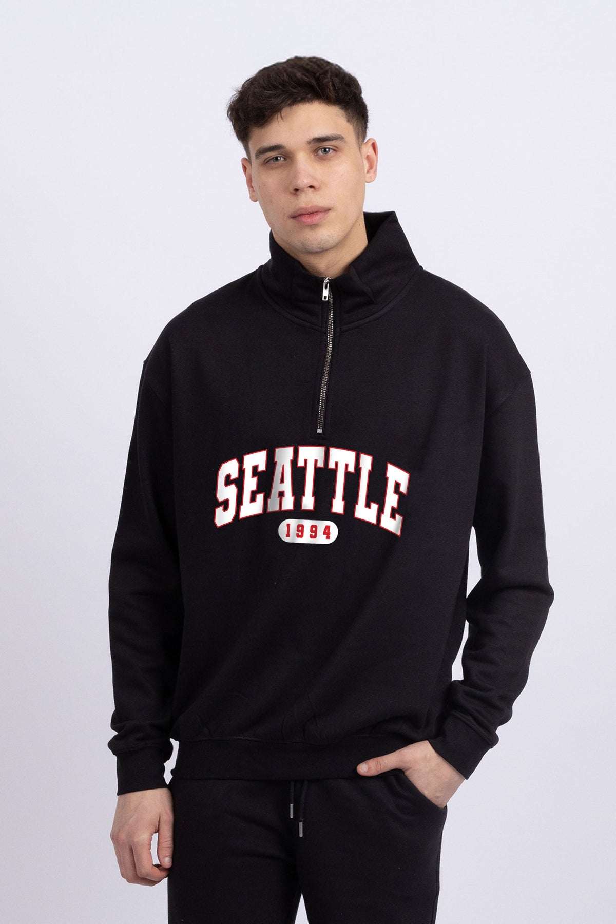 Mens 1/4 Zip Neck Seattle 1994 Printed Sweatshirts