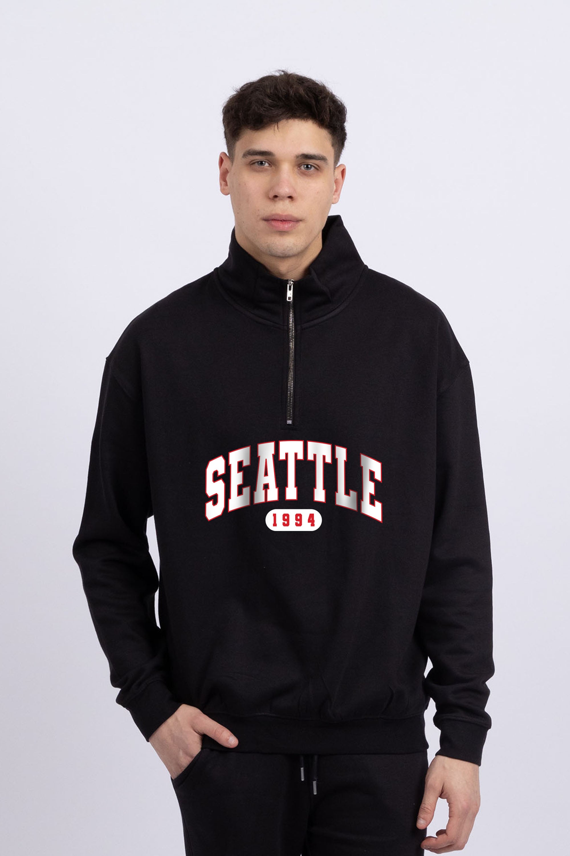 Mens 1/4 Zip Neck Seattle 1994 Printed Sweatshirts