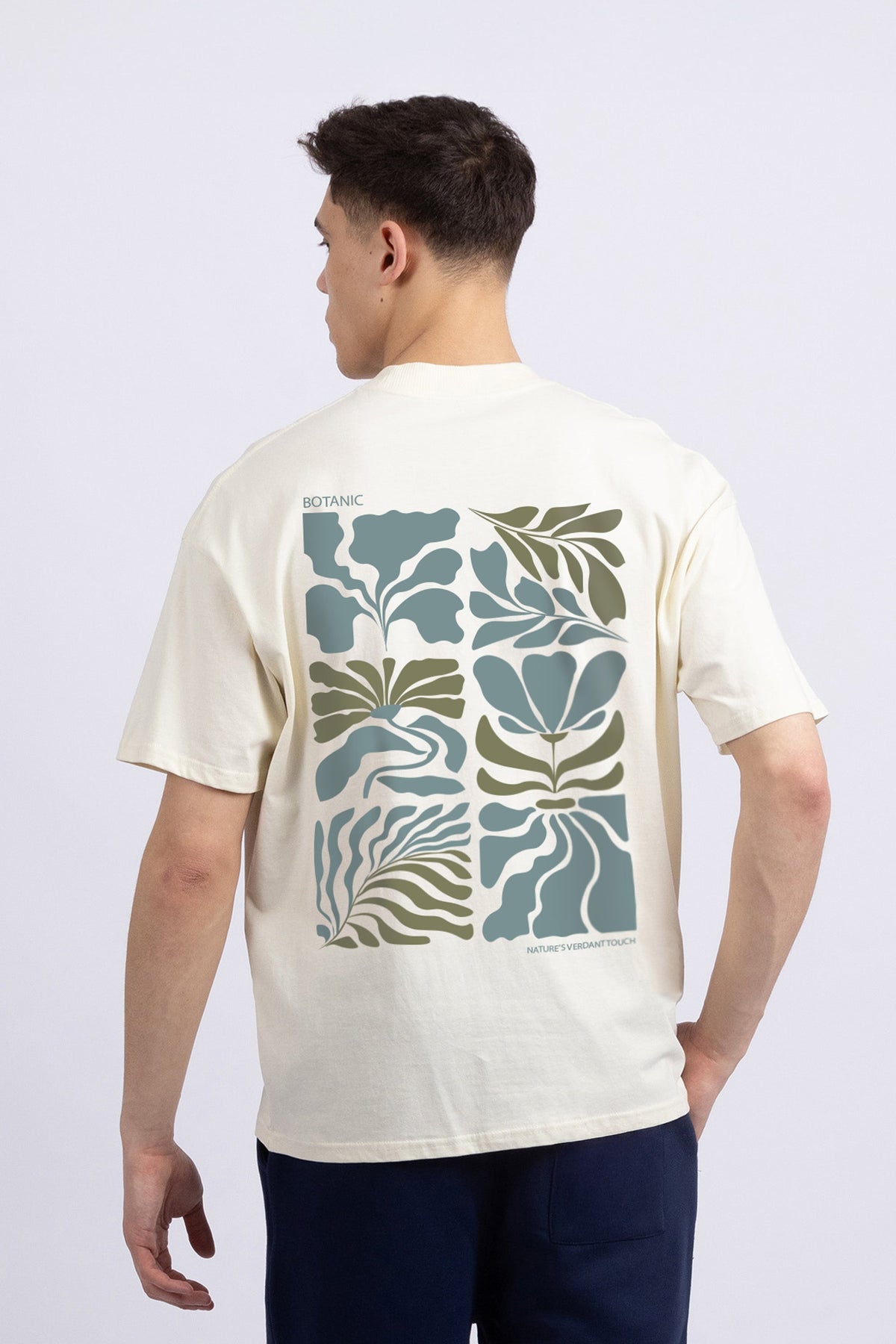Mens 220GSM Oversized Botanic Printed Graphic T-shirt