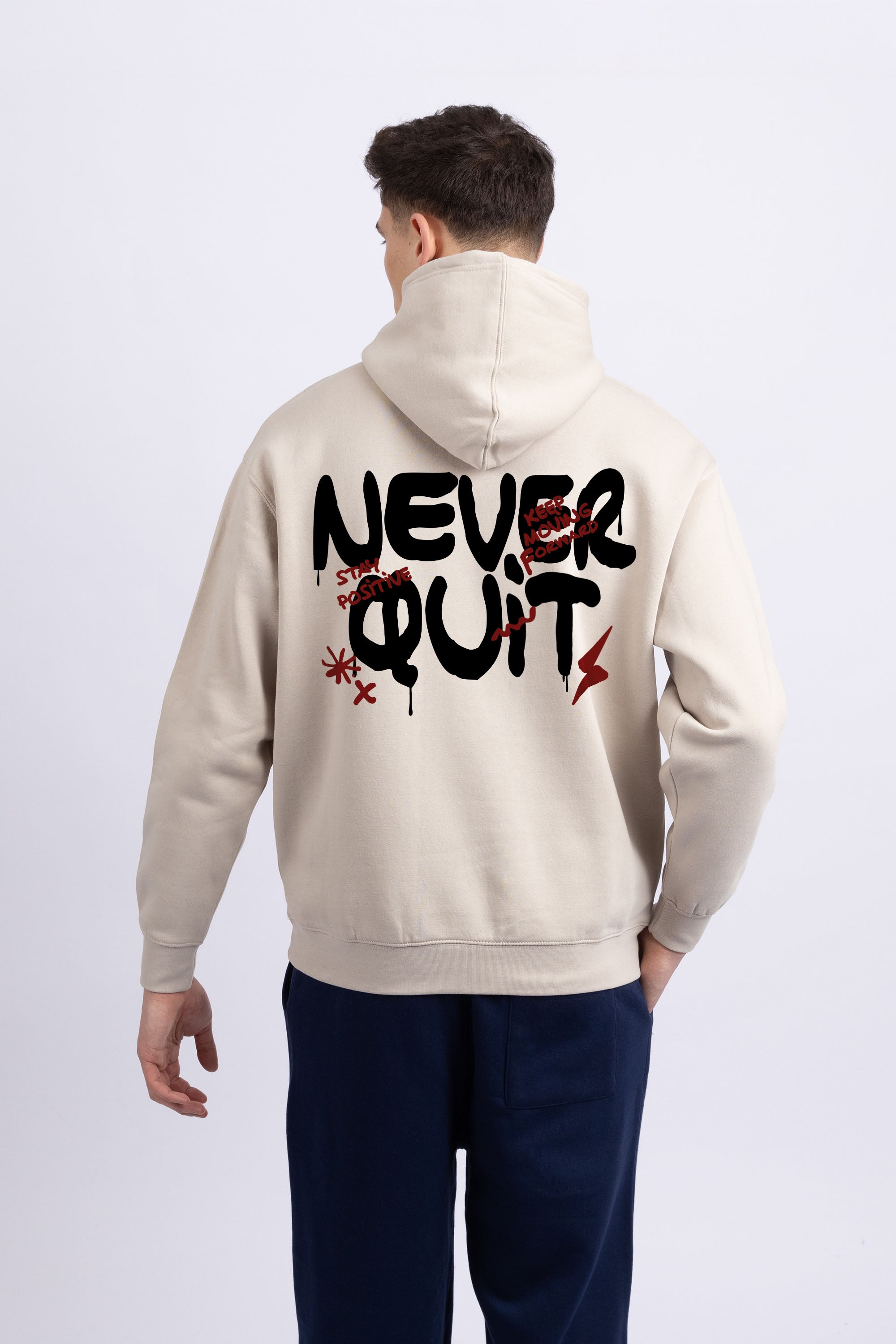 Mens Never Quit Printed Oversized Hoodie