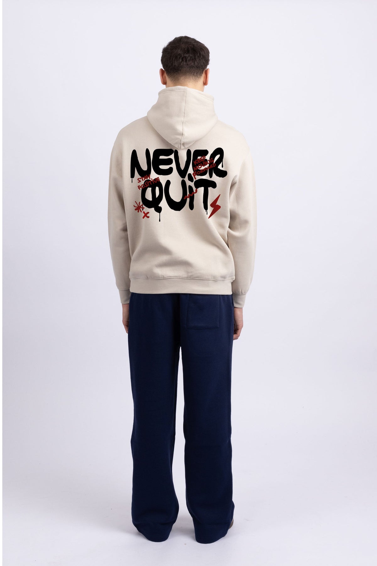 Mens Never Quit Printed Oversized Hoodie
