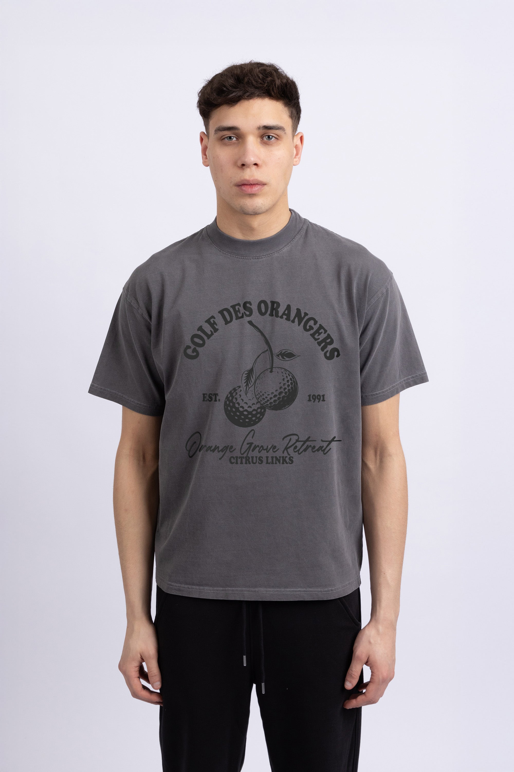 Mens 220 Gsm Oversized Golf Des Orangers Printed T-shirt