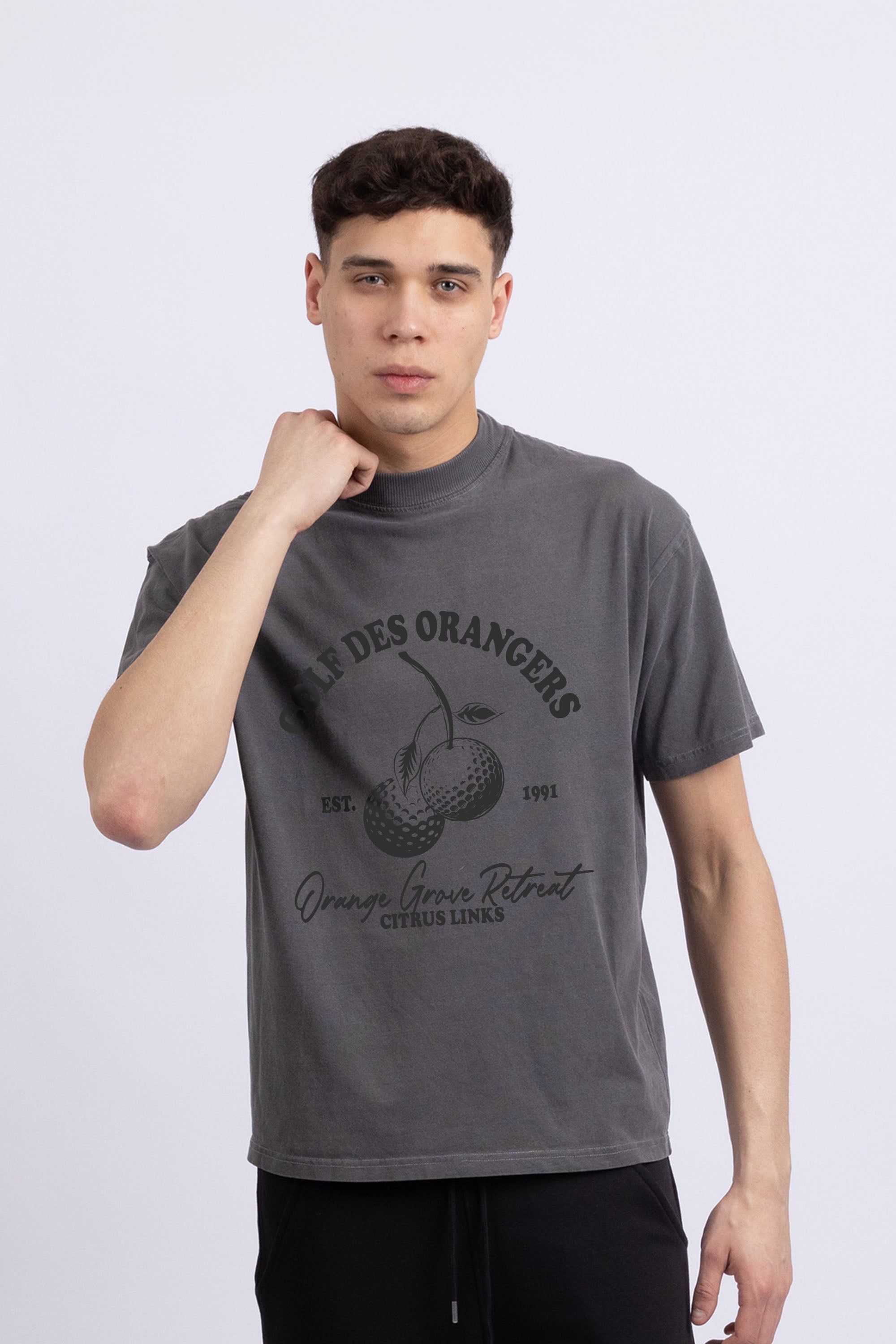 Mens 220 Gsm Oversized Golf Des Orangers Printed T-shirt