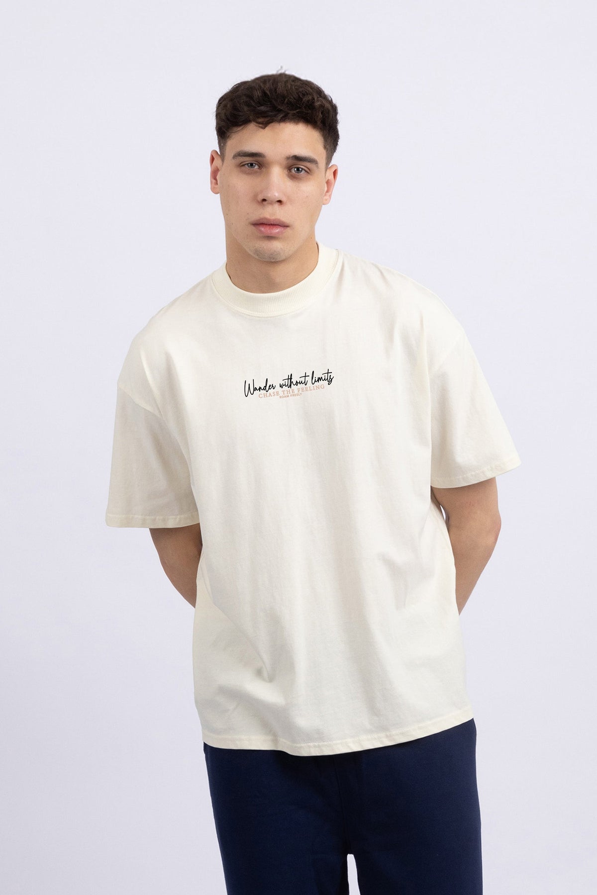 Mens 220 Gsm Oversized Wander Without Limits Printed T-shirt