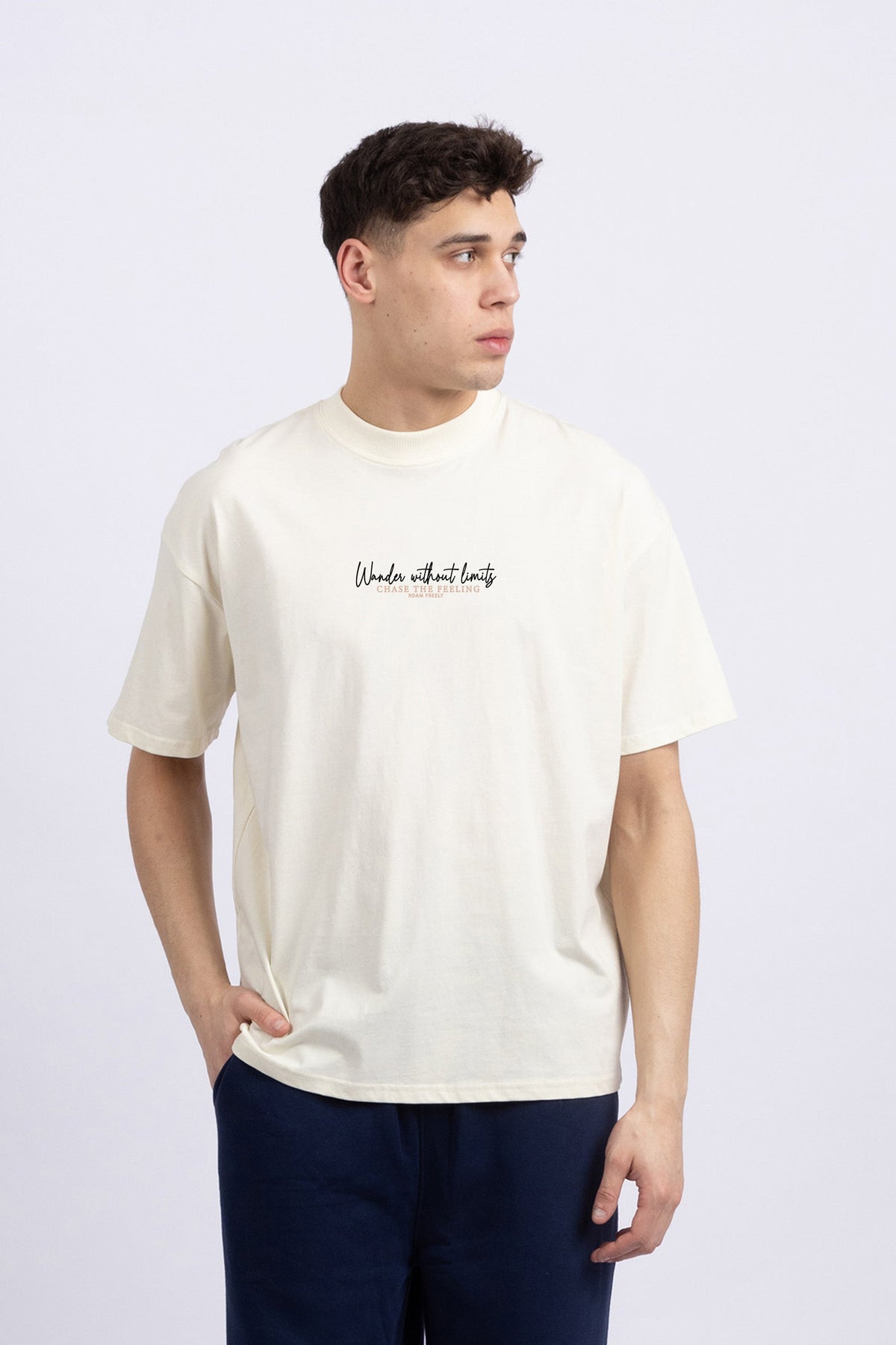Mens 220 Gsm Oversized Wander Without Limits Printed T-shirt