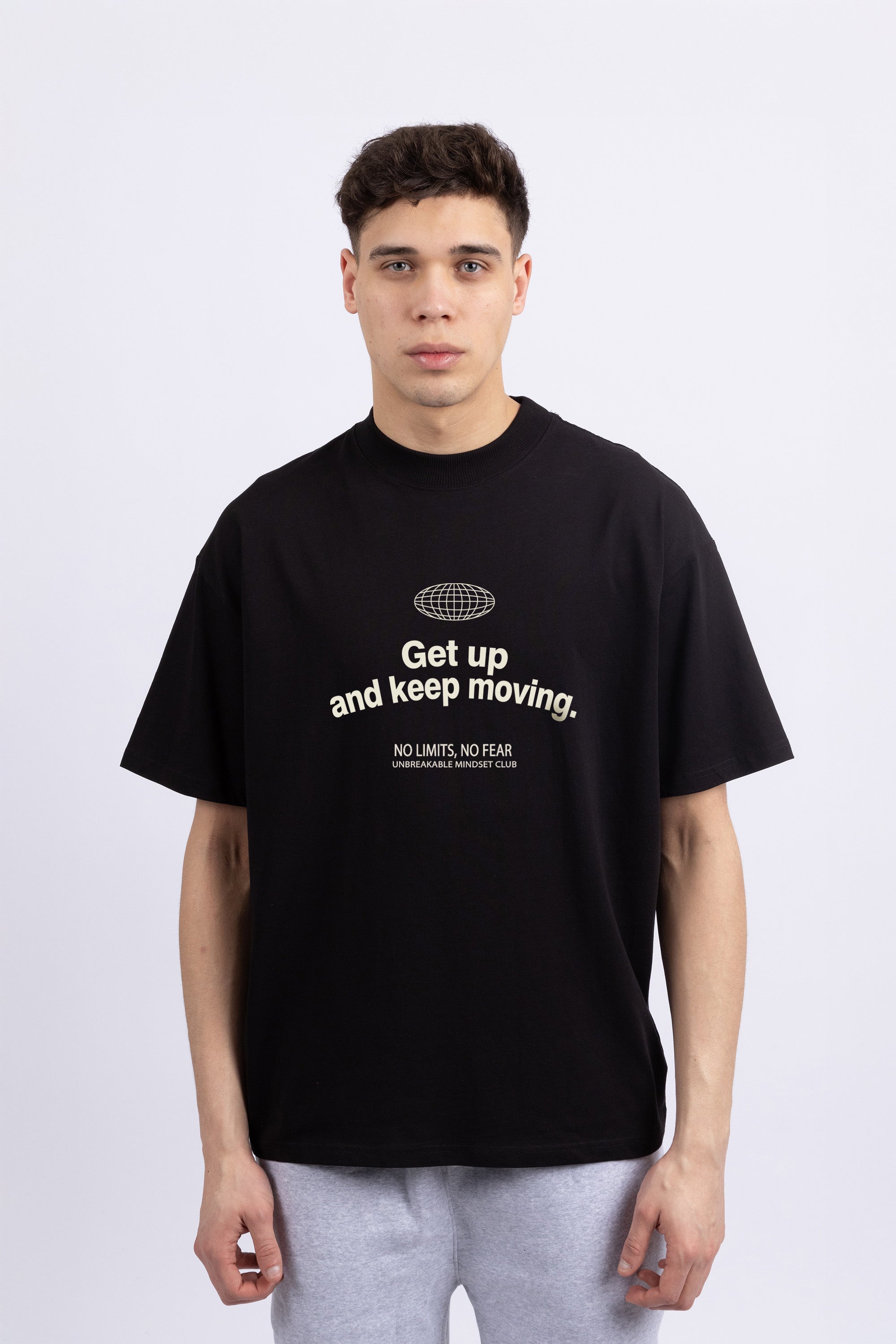 Mens 220 Gsm Oversized Get Up And Keep Moving Printed T-shirt