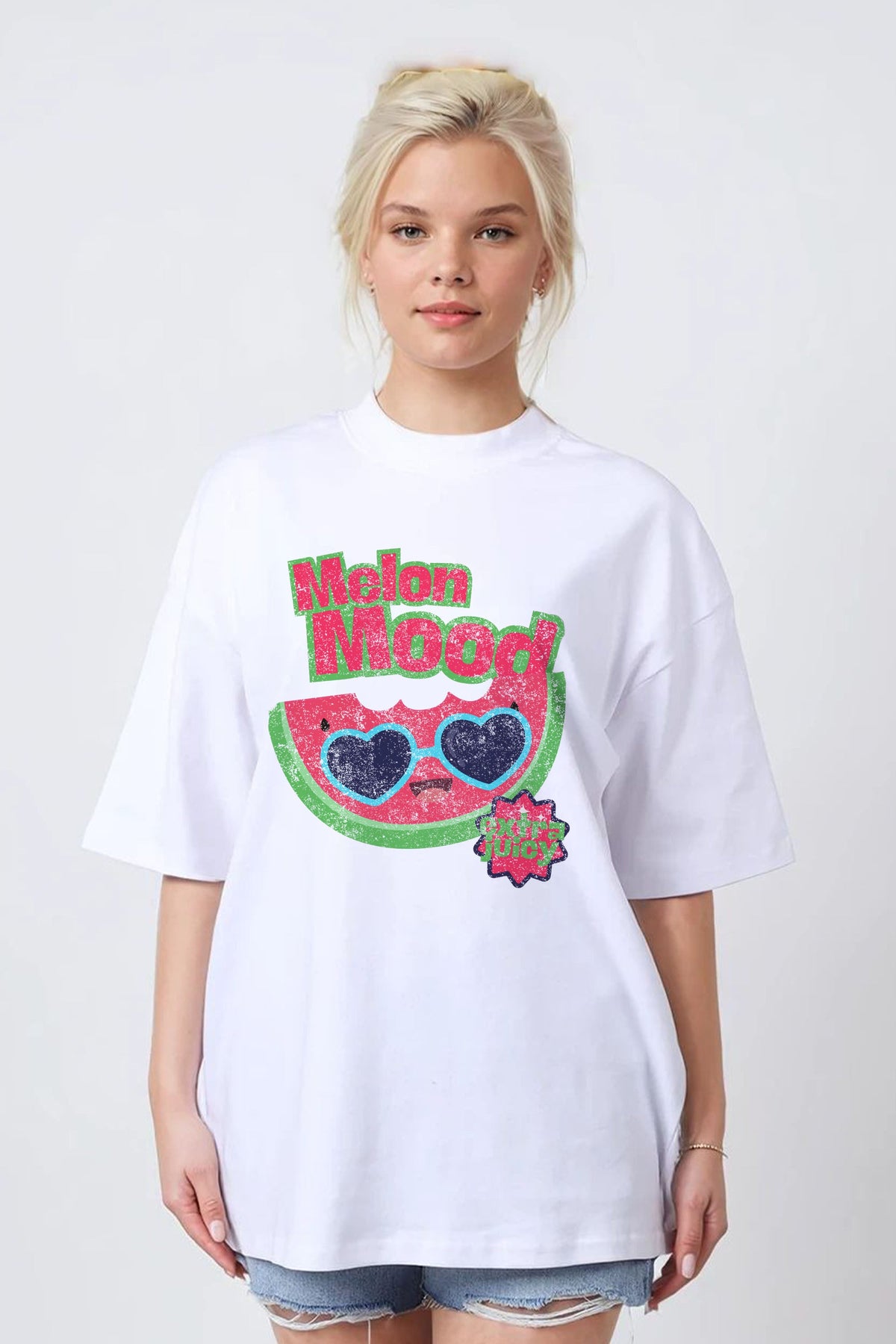 150GSM Oversized T-Shirt in Melon Mood Distressed Print
