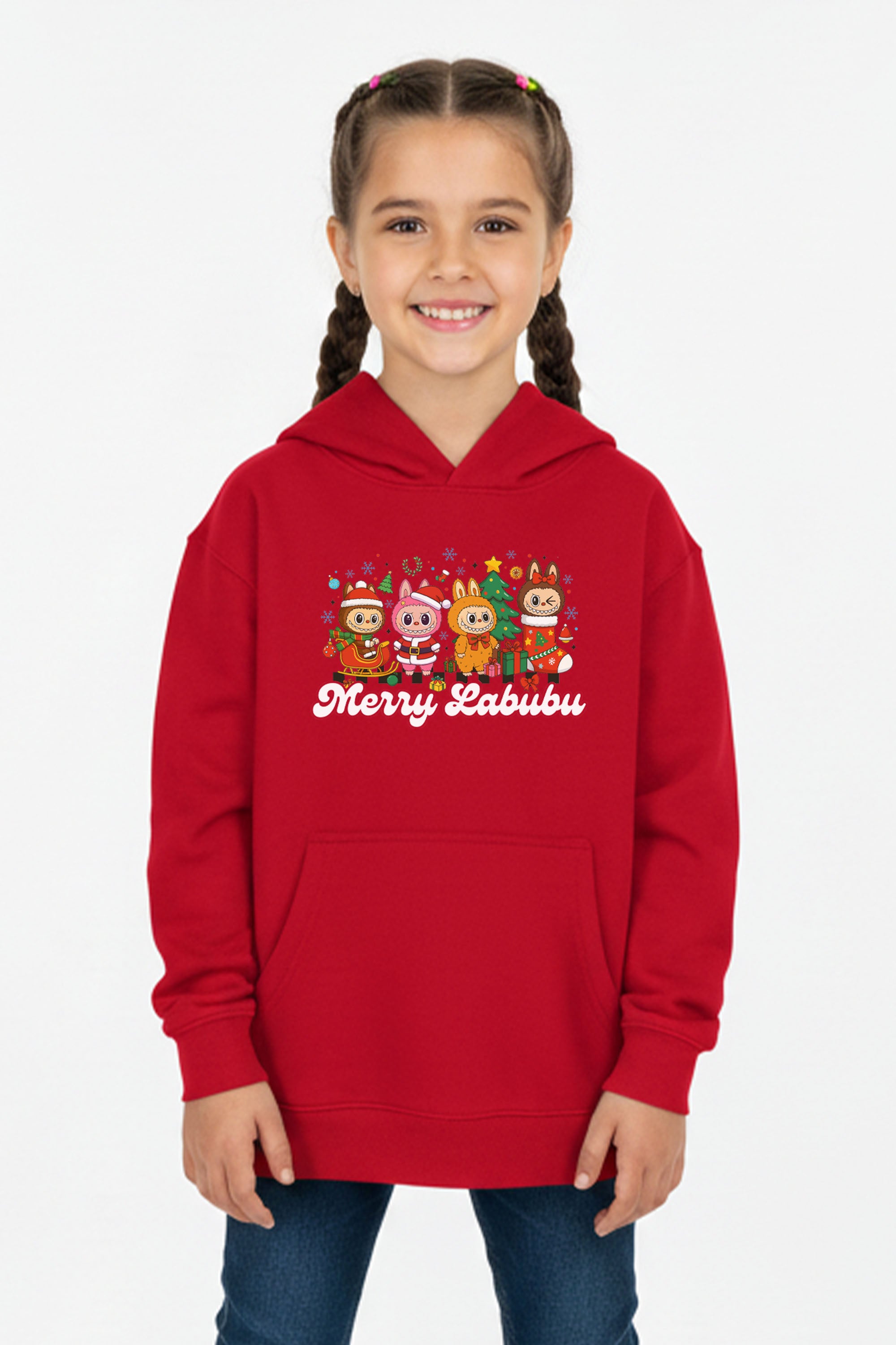 Kids Merry Labubu Christmas Printed Hoodie