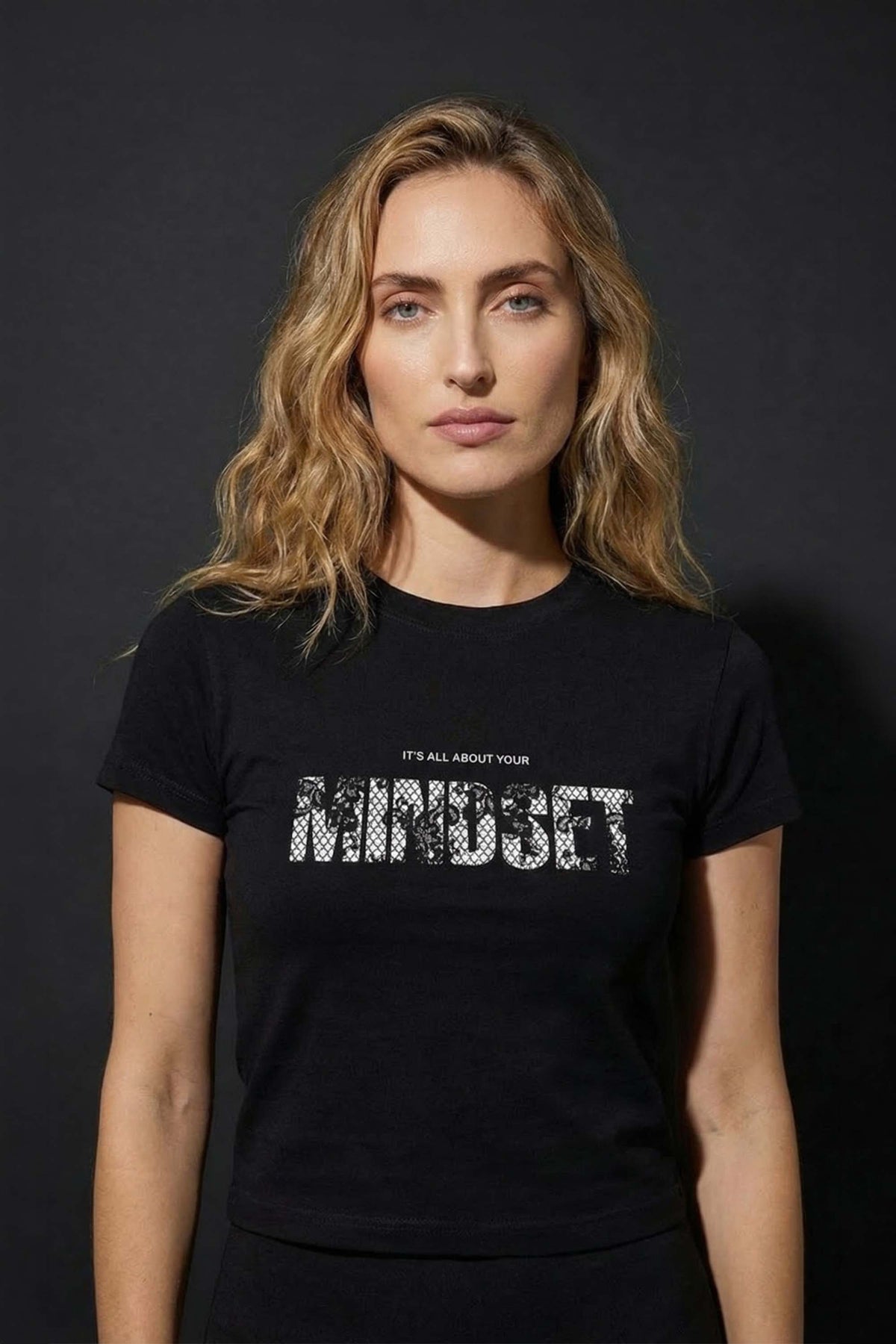 220GSM Lace Printed Mindset Quote Graphic Baby Tee