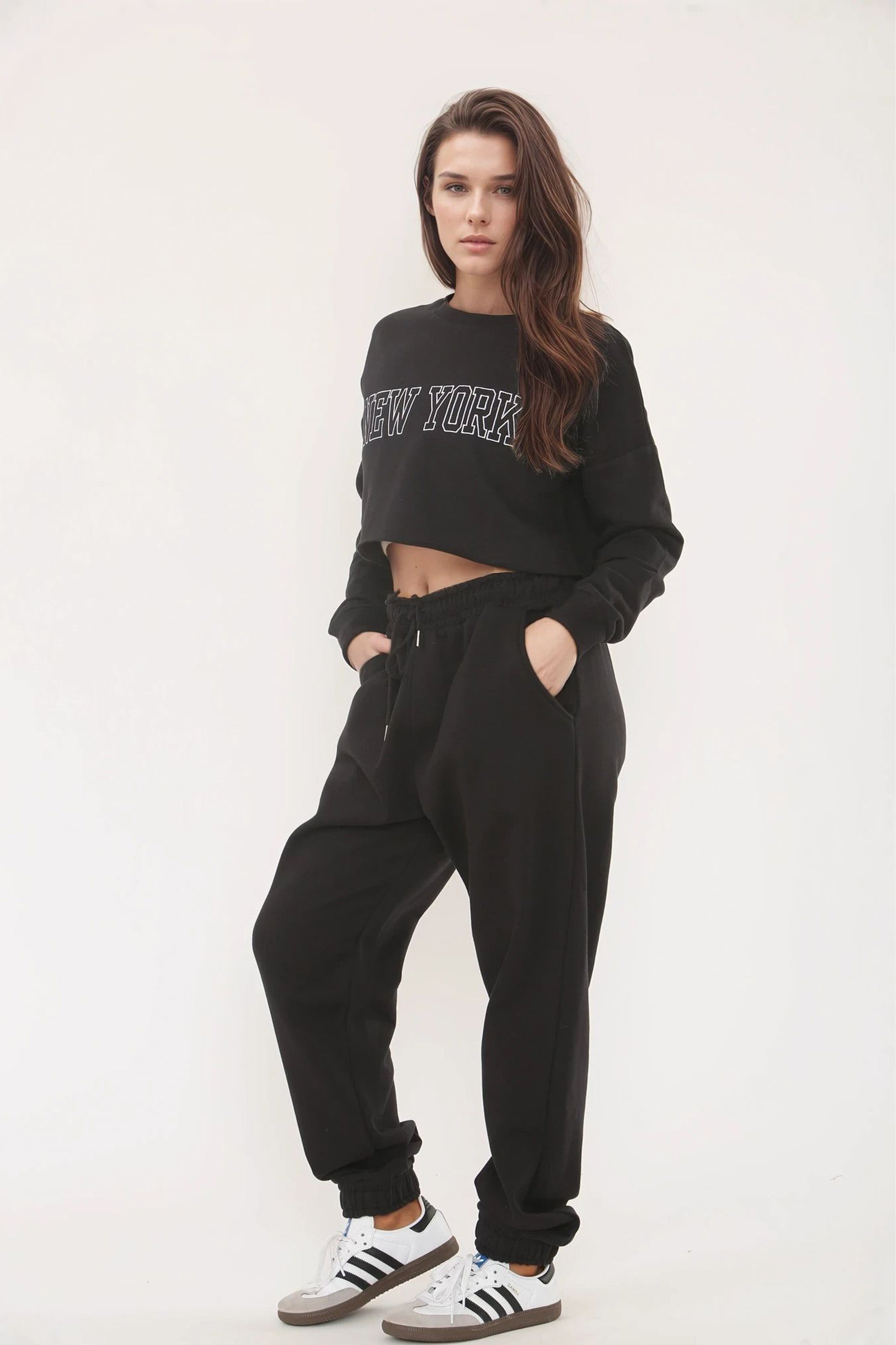 Embroidered “New York” Cropped Sweatshirt & Jogger Co-Ord Set (Pack of 3)