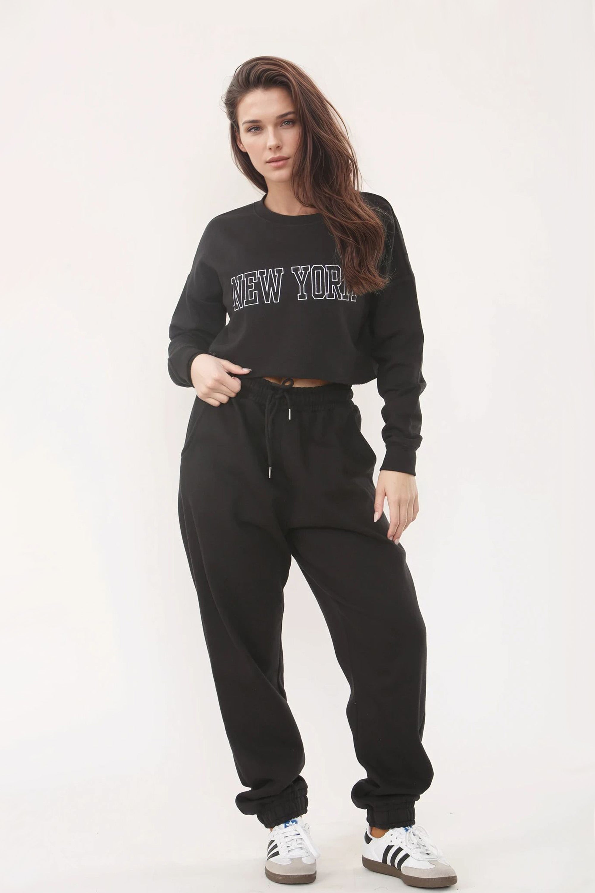Embroidered “New York” Cropped Sweatshirt & Jogger Co-Ord Set (Pack of 3)
