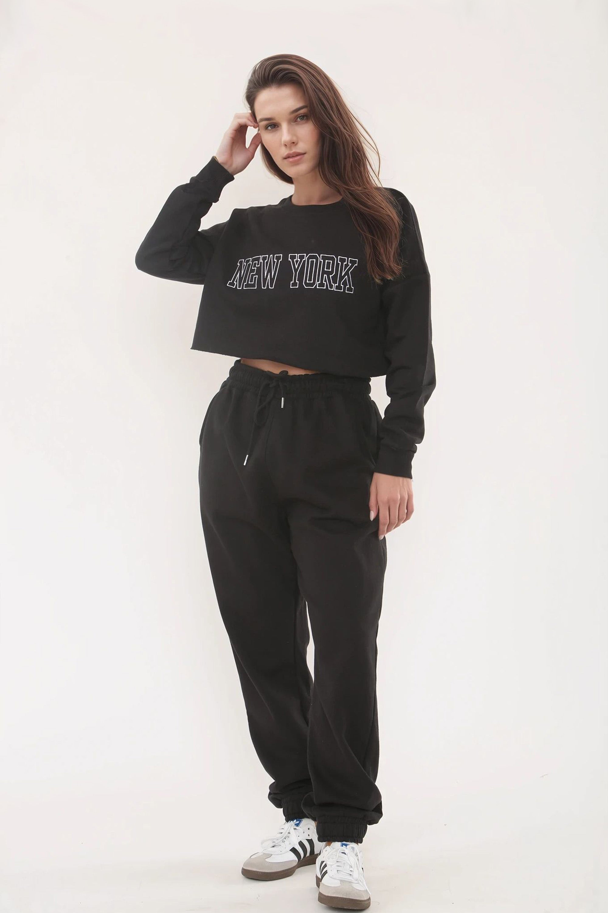 Embroidered “New York” Cropped Sweatshirt & Jogger Co-Ord Set (Pack of 3)